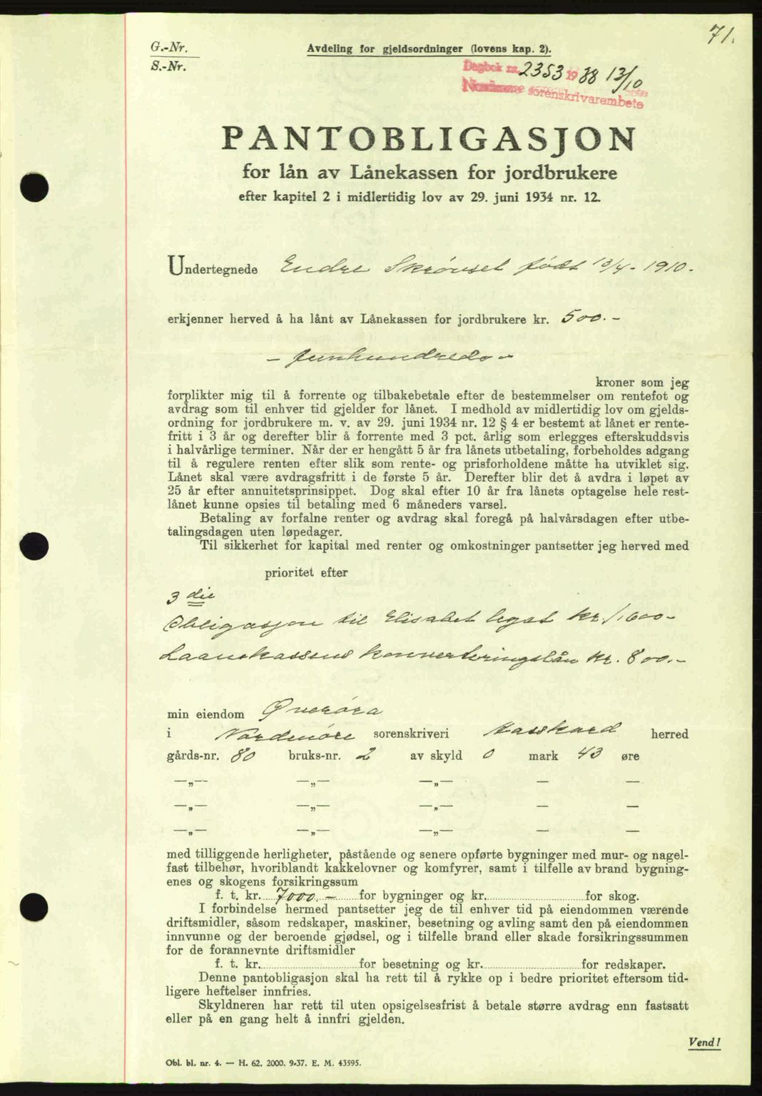 Nordmøre sorenskriveri, SAT/A-4132/1/2/2Ca: Mortgage book no. B84, 1938-1939, Diary no: : 2353/1938