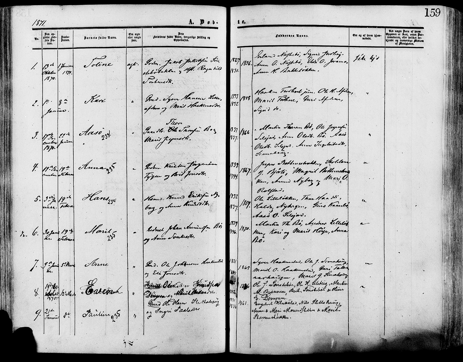 Lesja prestekontor, SAH/PREST-068/H/Ha/Haa/L0008: Parish register (official) no. 8, 1854-1880, p. 159