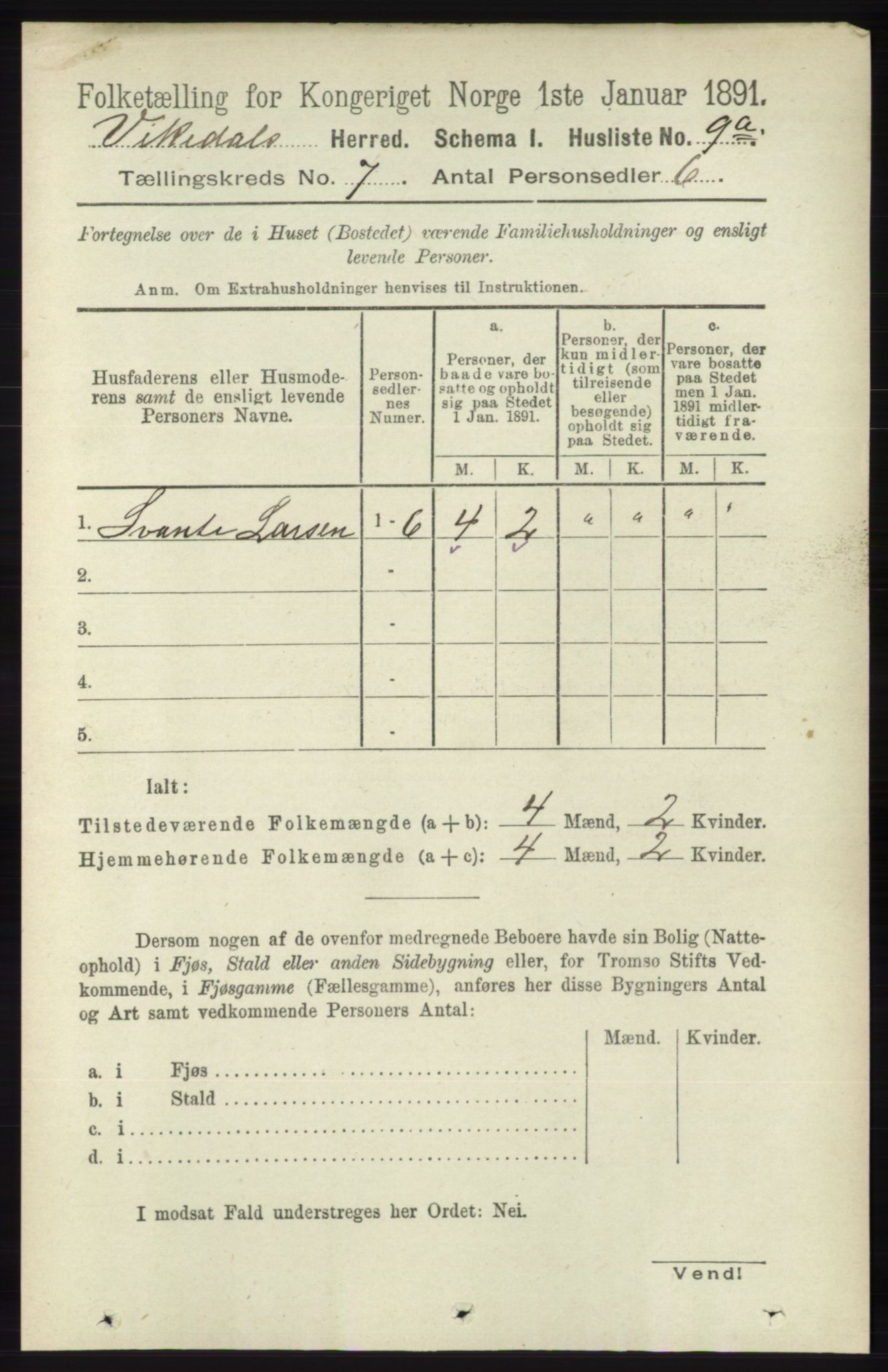 RA, 1891 census for 1157 Vikedal, 1891, p. 2001