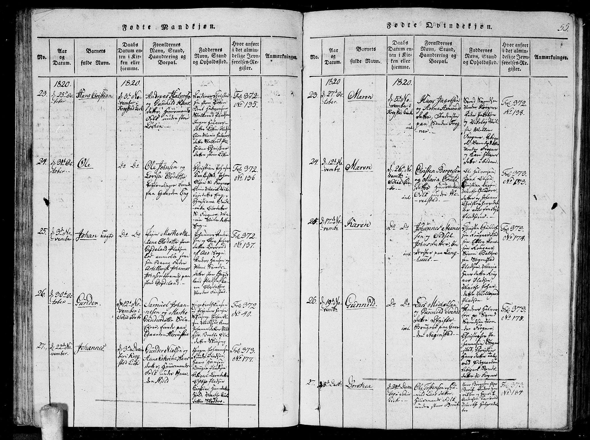 Kråkstad prestekontor Kirkebøker, AV/SAO-A-10125a/G/Ga/L0001: Parish register (copy) no. I 1, 1813-1824, p. 55