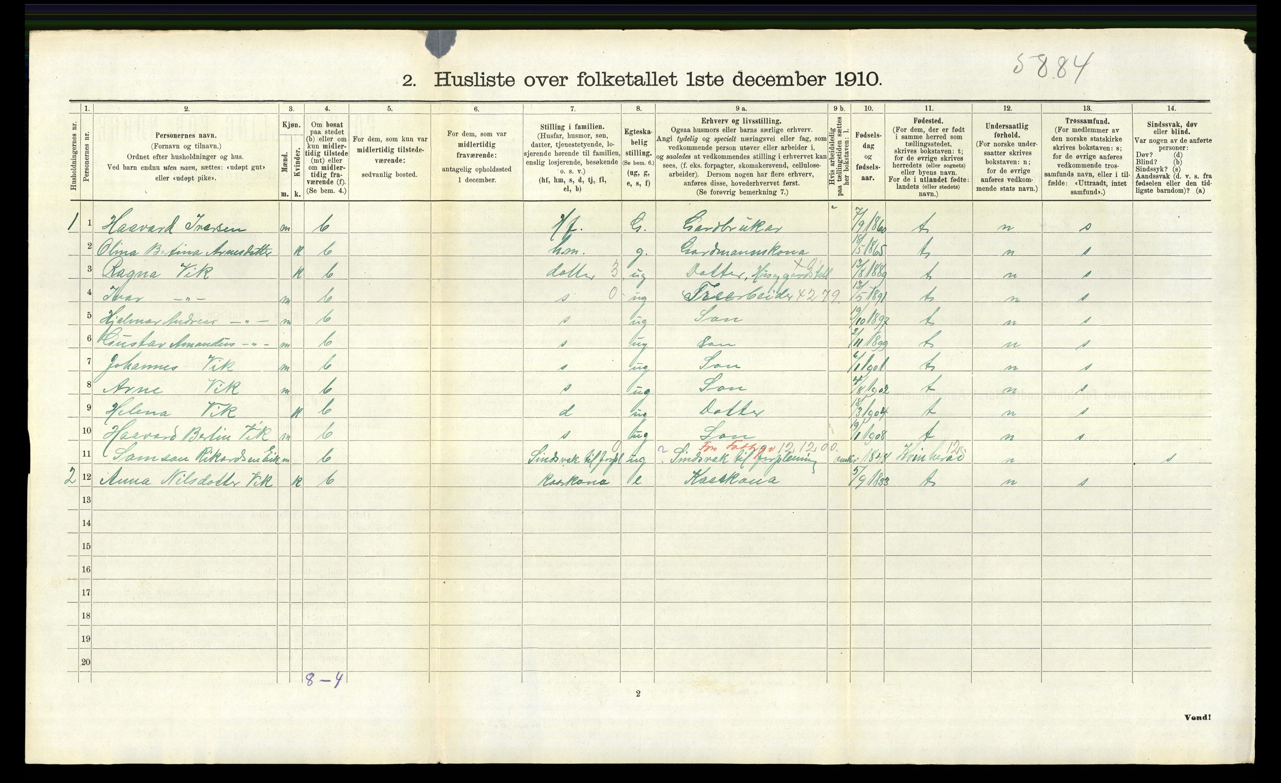 RA, 1910 census for Lindås, 1910, p. 905