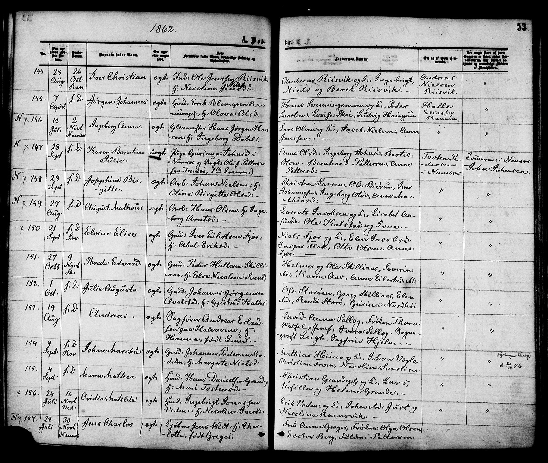 Ministerialprotokoller, klokkerbøker og fødselsregistre - Nord-Trøndelag, AV/SAT-A-1458/764/L0553: Parish register (official) no. 764A08, 1858-1880, p. 53
