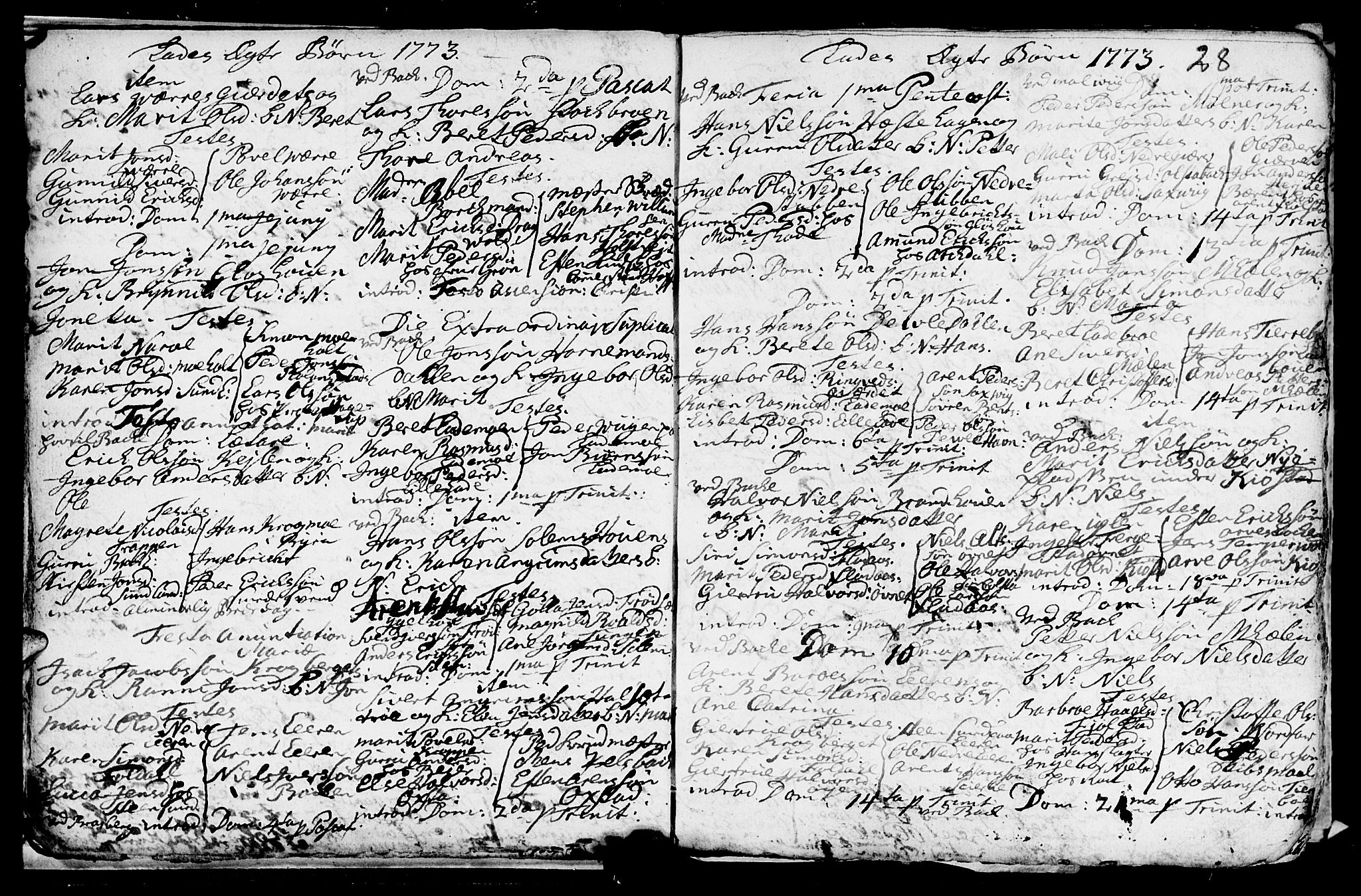 Ministerialprotokoller, klokkerbøker og fødselsregistre - Sør-Trøndelag, SAT/A-1456/606/L0305: Parish register (copy) no. 606C01, 1757-1819, p. 28