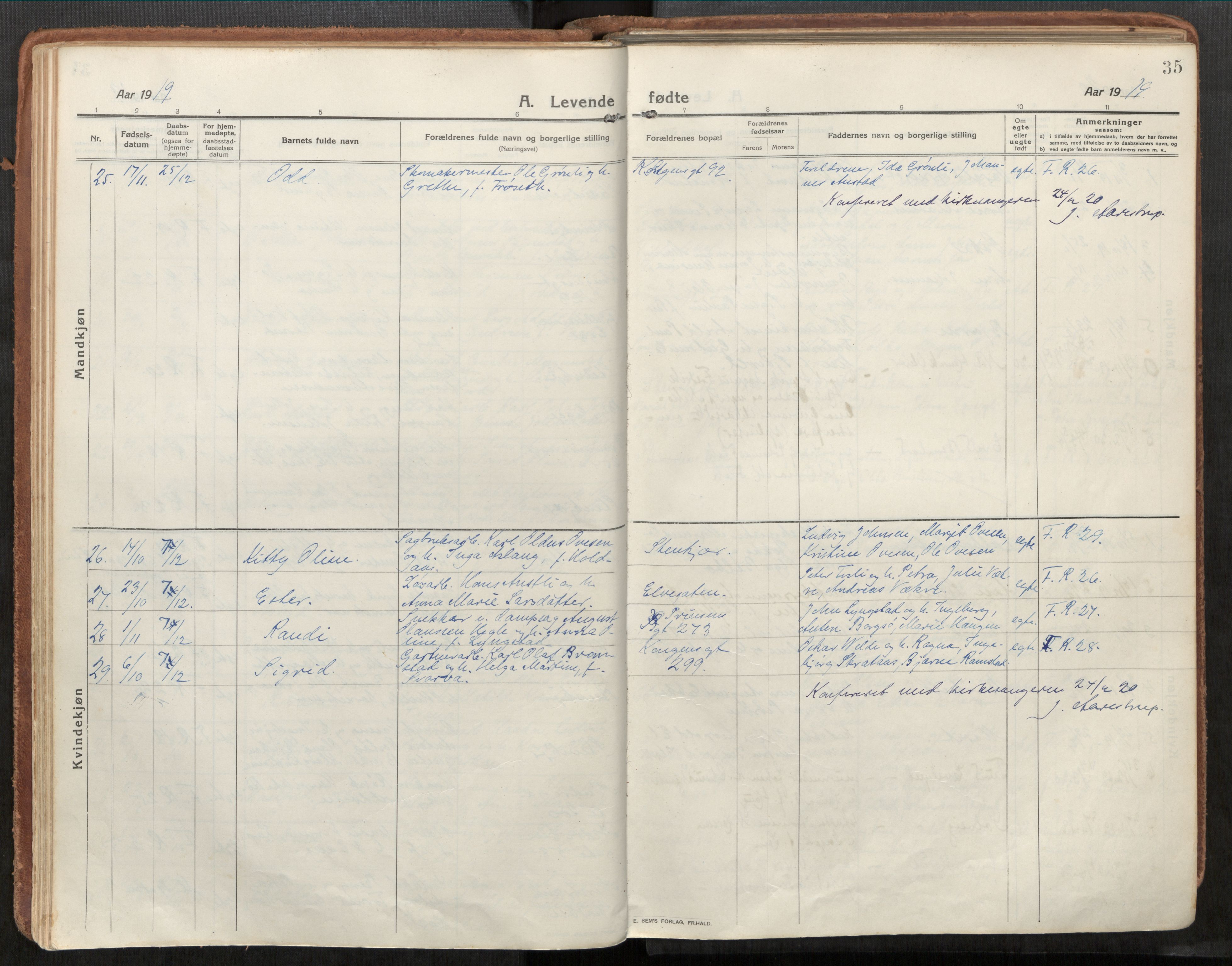 Steinkjer sokneprestkontor, AV/SAT-A-1541/01/H/Ha/Haa/L0003: Parish register (official) no. 3, 1913-1922, p. 35