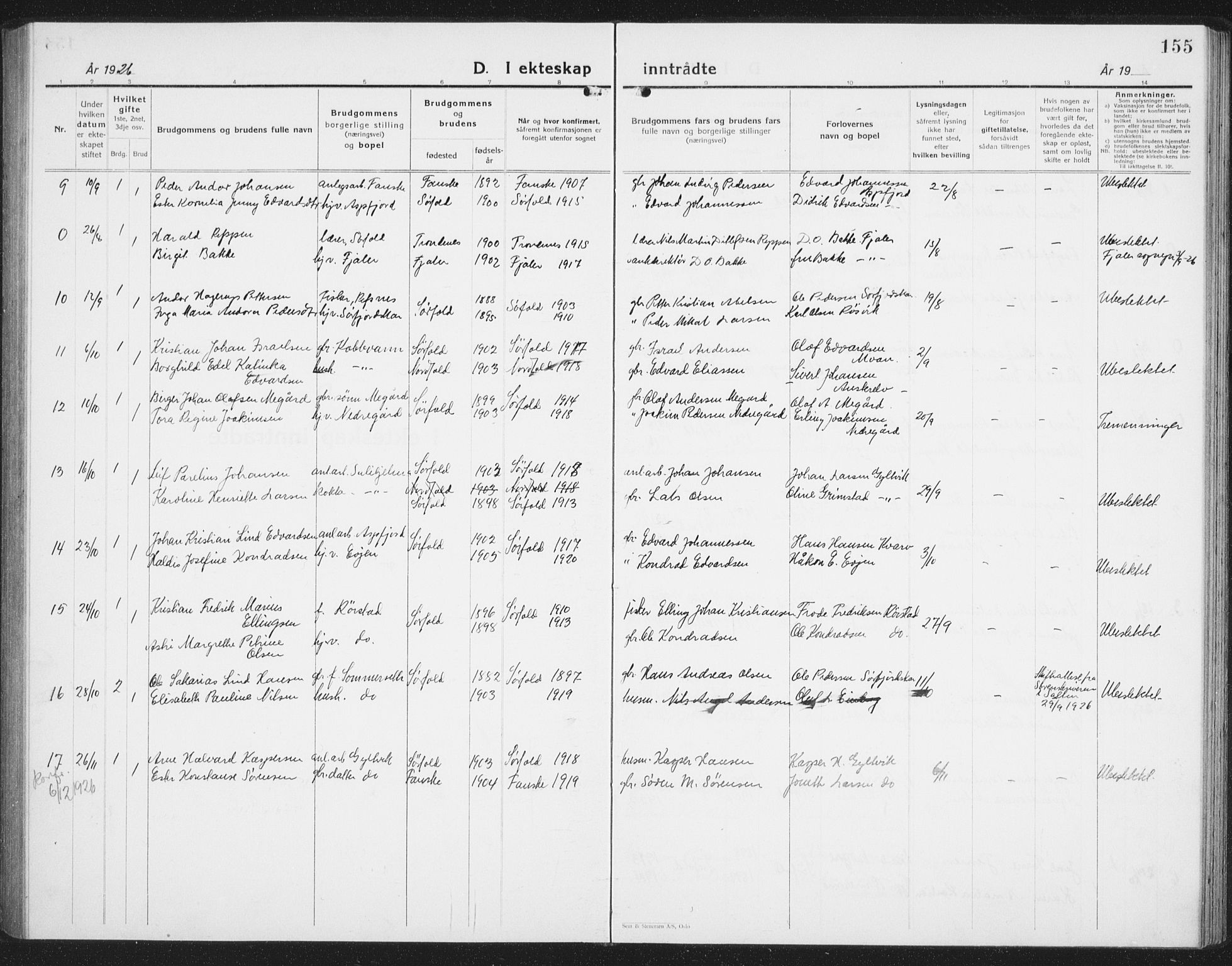 Ministerialprotokoller, klokkerbøker og fødselsregistre - Nordland, AV/SAT-A-1459/854/L0788: Parish register (copy) no. 854C04, 1926-1940, p. 155