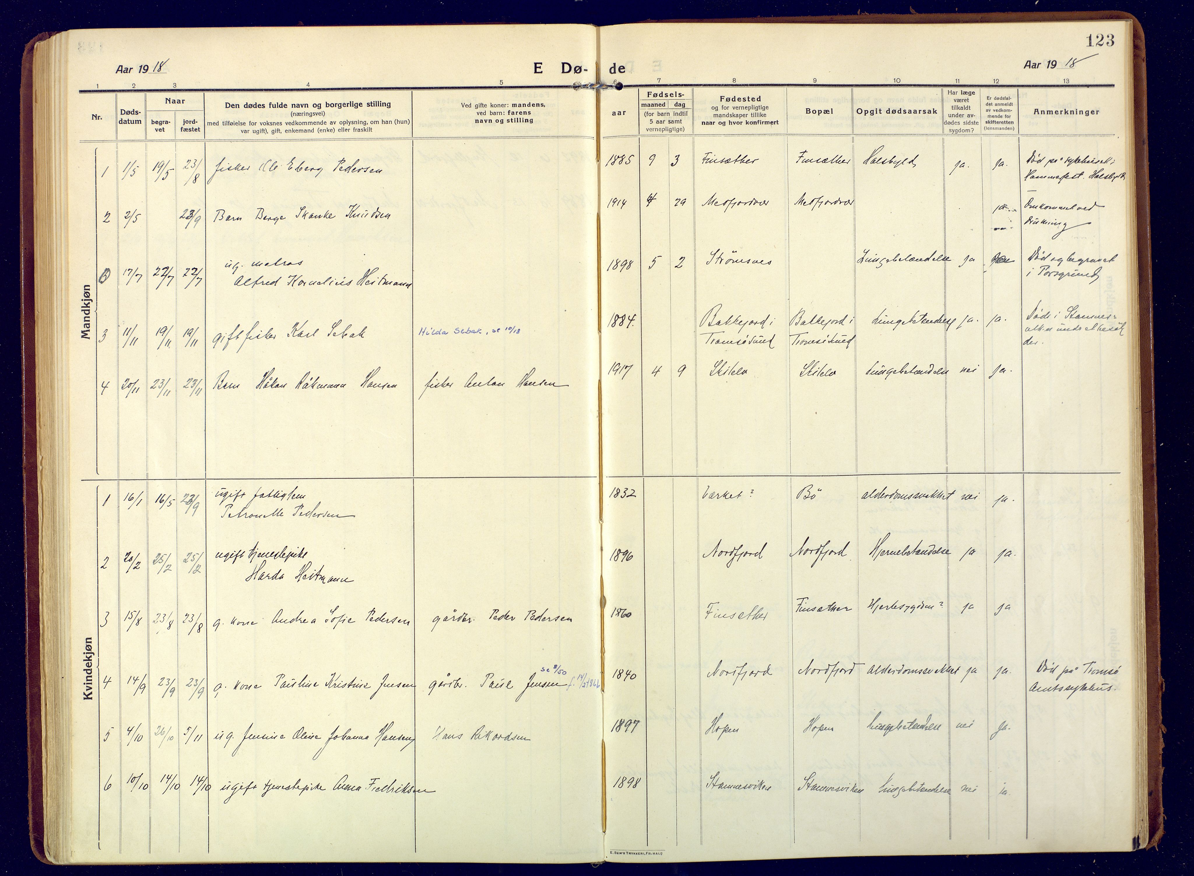 Berg sokneprestkontor, SATØ/S-1318/G/Ga/Gaa: Parish register (official) no. 9, 1916-1928, p. 123