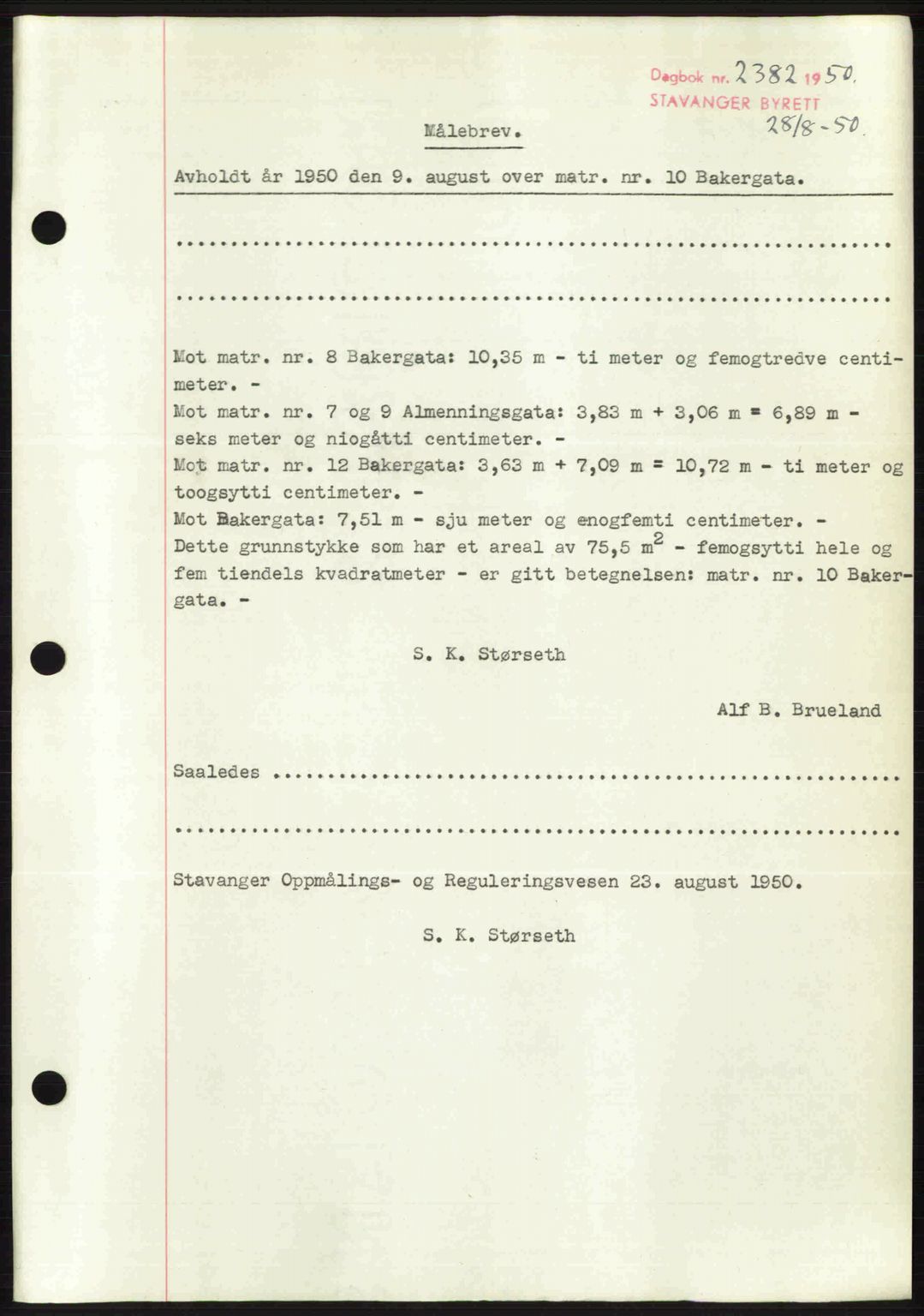 Stavanger byrett, AV/SAST-A-100455/002/G/Gb/L0024: Mortgage book no. A13, 1949-1950, Diary no: : 2382/1950