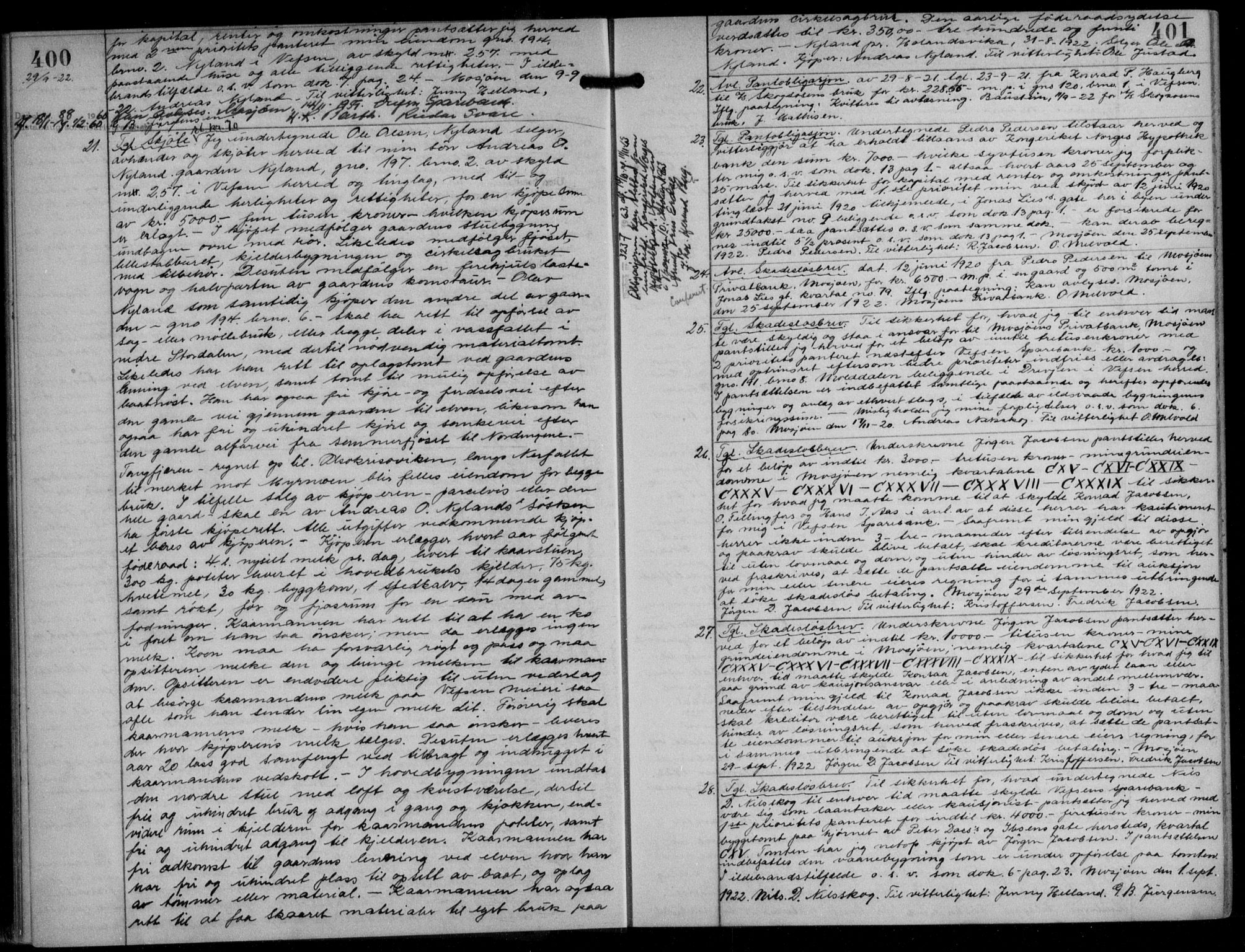 Søndre Helgeland sorenskriveri, AV/SAT-A-4575/1/2/2C/L0022: Mortgage book no. 33, 1921-1925, p. 400-401, Deed date: 29.09.1922