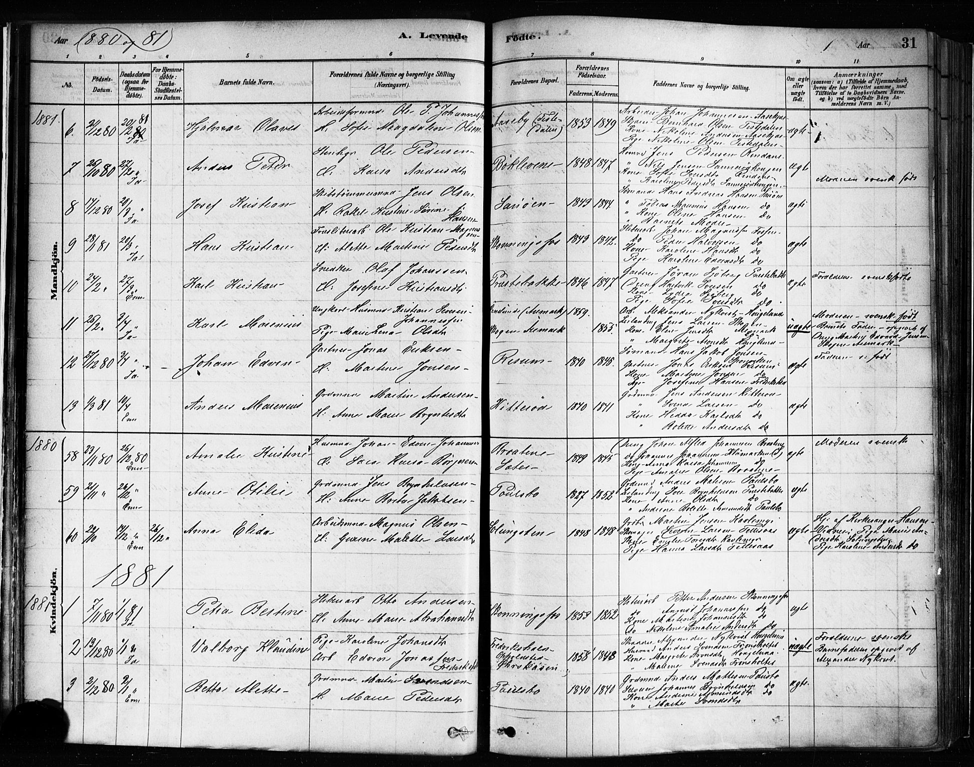 Idd prestekontor Kirkebøker, SAO/A-10911/F/Fc/L0006a: Parish register (official) no. III 6A, 1878-1903, p. 31