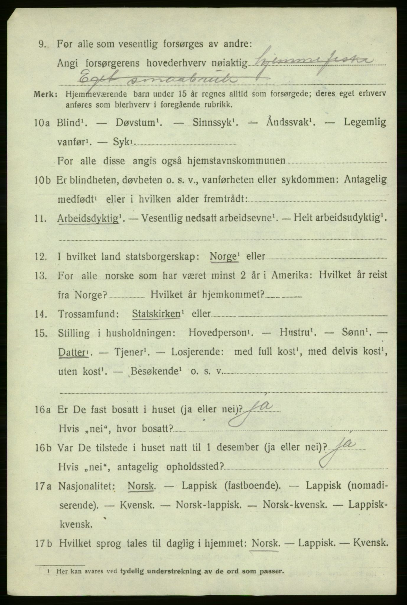 SATØ, 1920 census for Lebesby, 1920, p. 3006