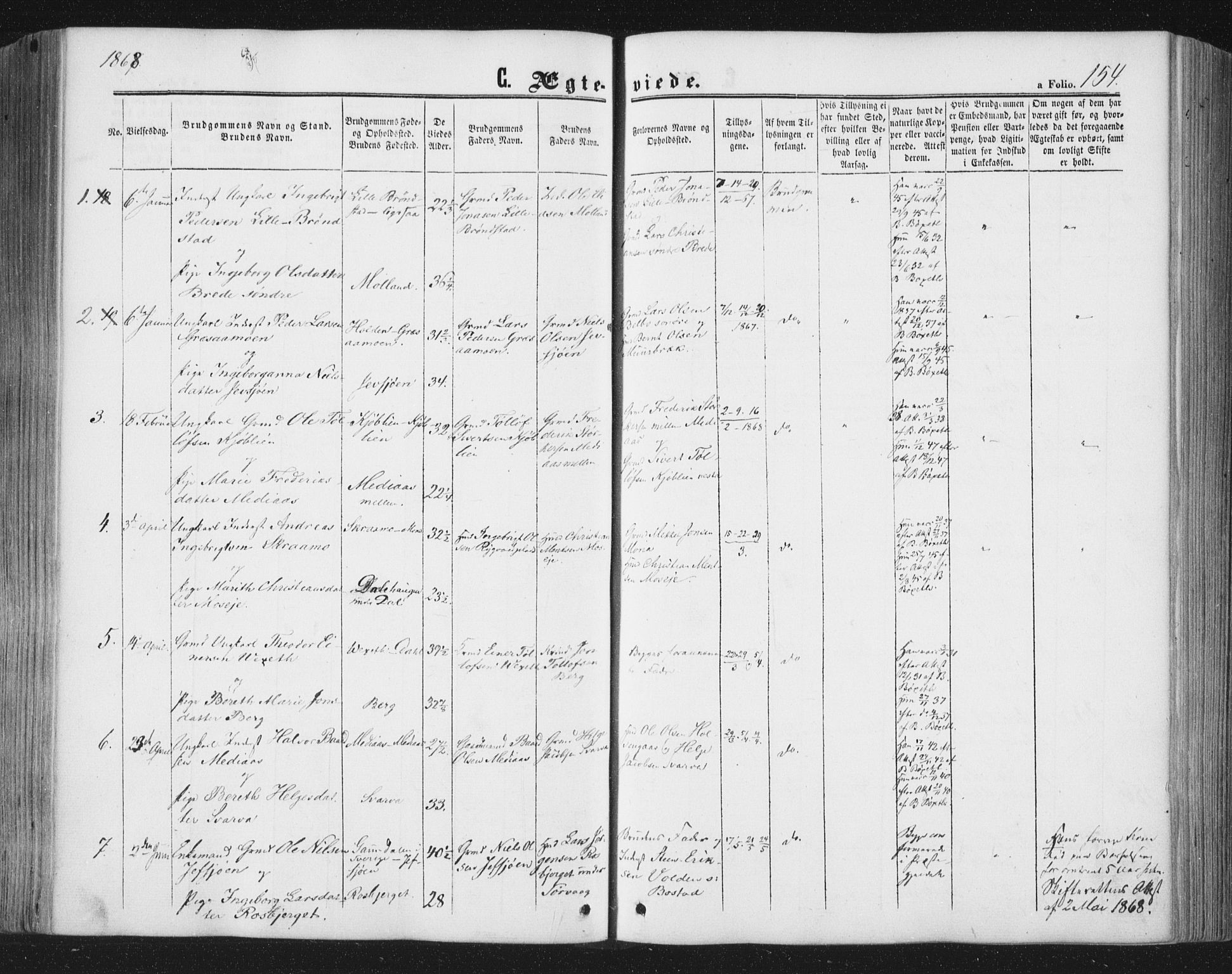 Ministerialprotokoller, klokkerbøker og fødselsregistre - Nord-Trøndelag, SAT/A-1458/749/L0472: Parish register (official) no. 749A06, 1857-1873, p. 154