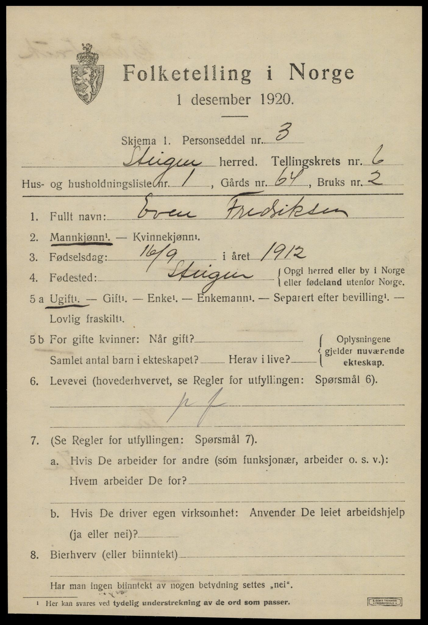 SAT, 1920 census for Steigen, 1920, p. 2348