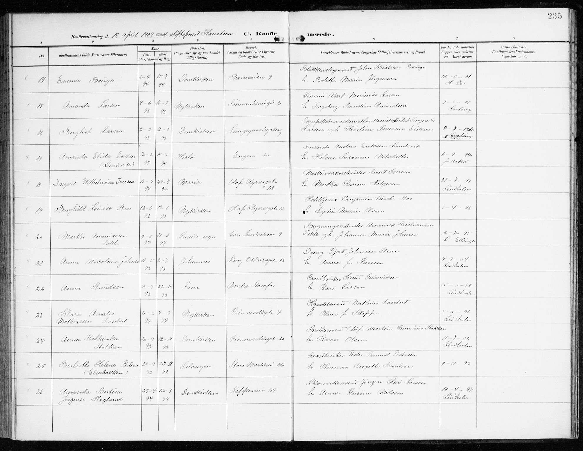 Domkirken sokneprestembete, AV/SAB-A-74801/H/Haa/L0031: Parish register (official) no. C 6, 1898-1915, p. 235