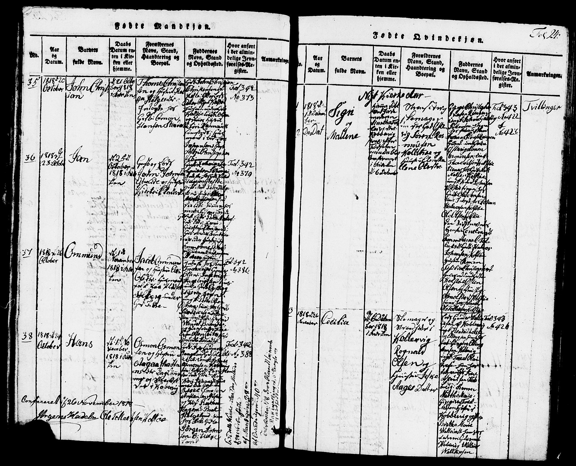 Avaldsnes sokneprestkontor, AV/SAST-A -101851/H/Ha/Hab/L0001: Parish register (copy) no. B 1, 1816-1825, p. 24