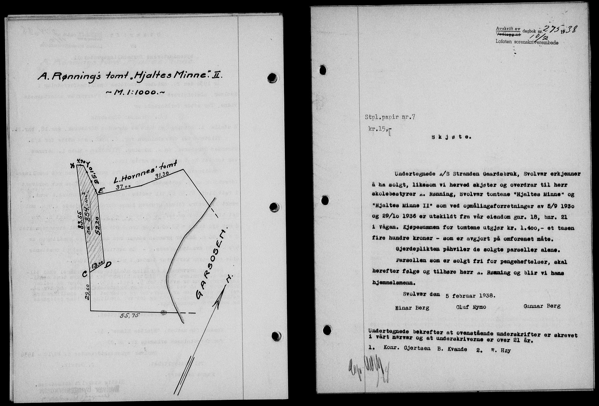 Lofoten sorenskriveri, SAT/A-0017/1/2/2C/L0003a: Mortgage book no. 3a, 1937-1938, Diary no: : 275/1938