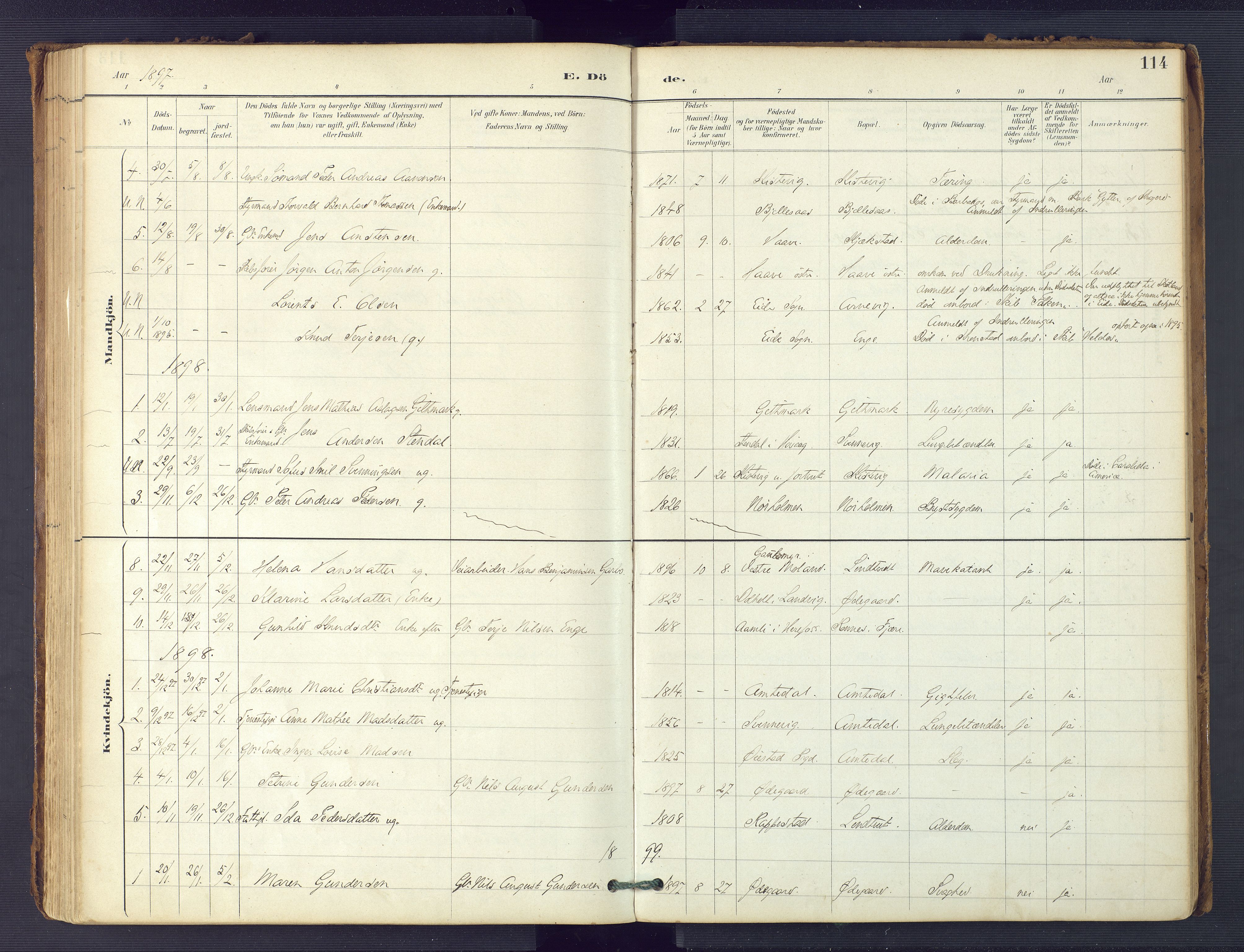 Hommedal sokneprestkontor, SAK/1111-0023/F/Fa/Faa/L0003: Parish register (official) no. A 3, 1885-1916, p. 114