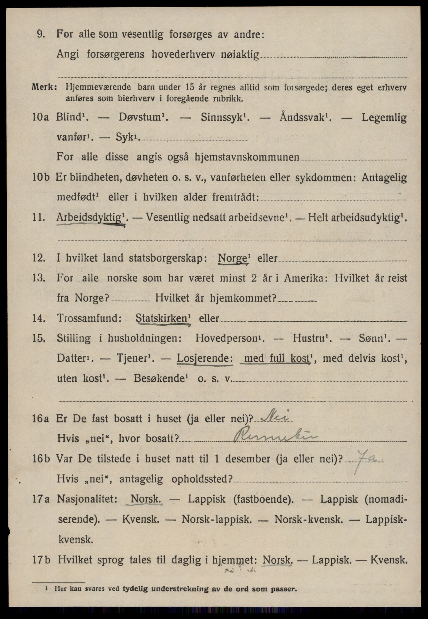 SAT, 1920 census for Rennebu, 1920, p. 2539