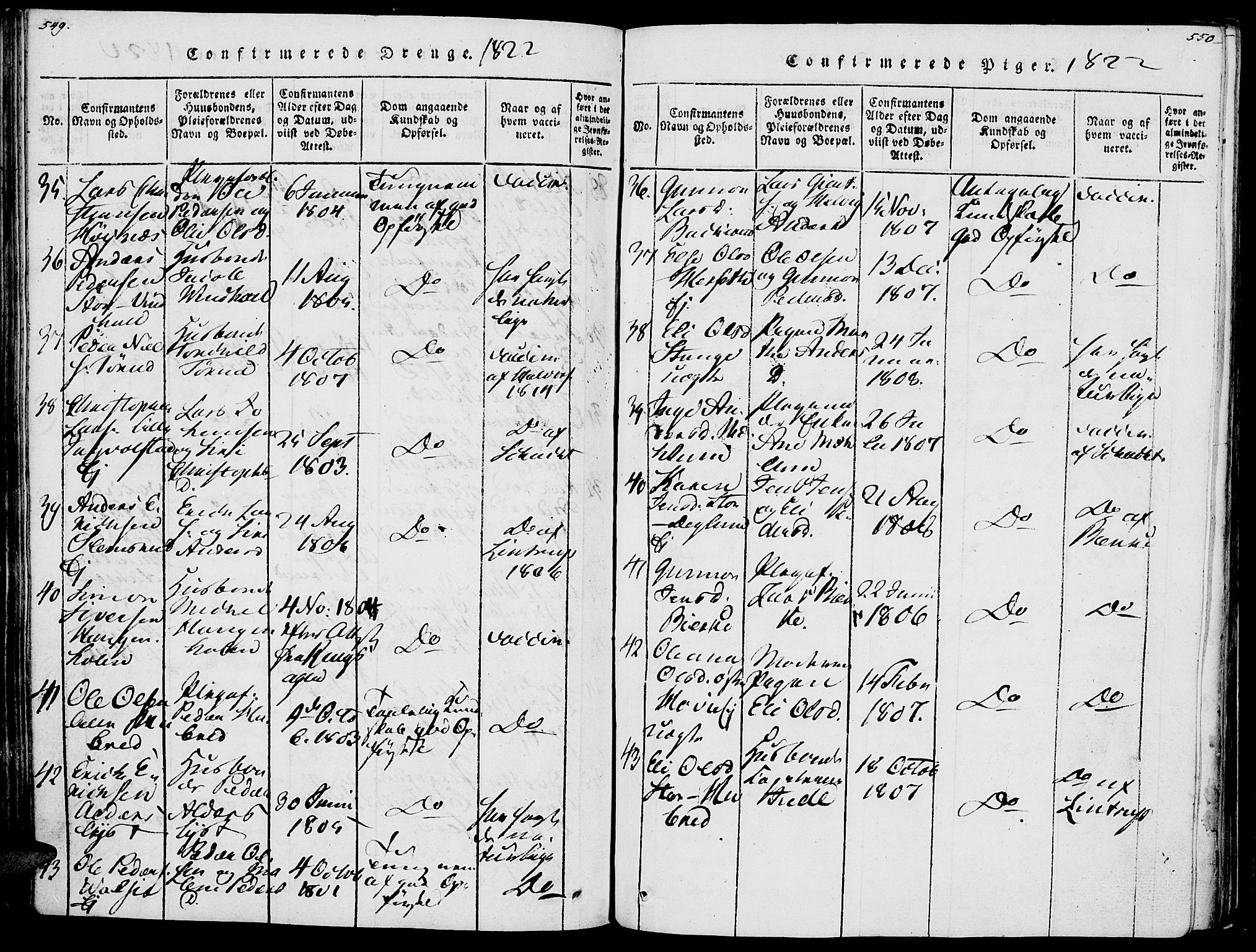 Vang prestekontor, Hedmark, SAH/PREST-008/H/Ha/Haa/L0007: Parish register (official) no. 7, 1813-1826, p. 549-550