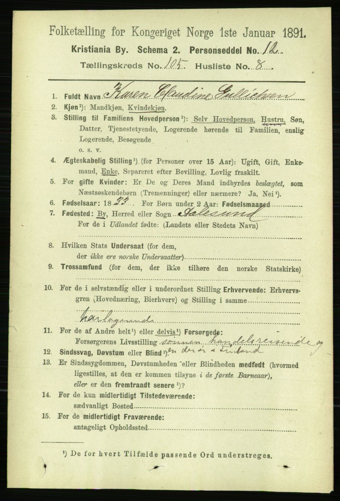 RA, 1891 census for 0301 Kristiania, 1891, p. 53177