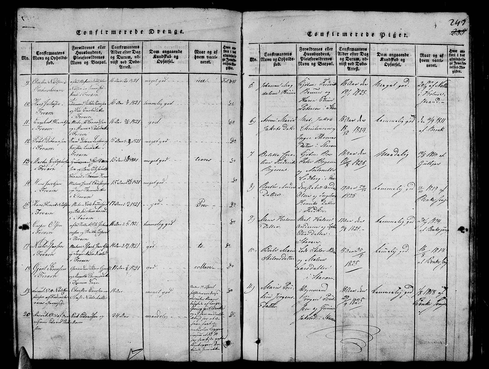 Stavern kirkebøker, AV/SAKO-A-318/G/Ga/L0001: Parish register (copy) no. 1, 1817-1841, p. 247