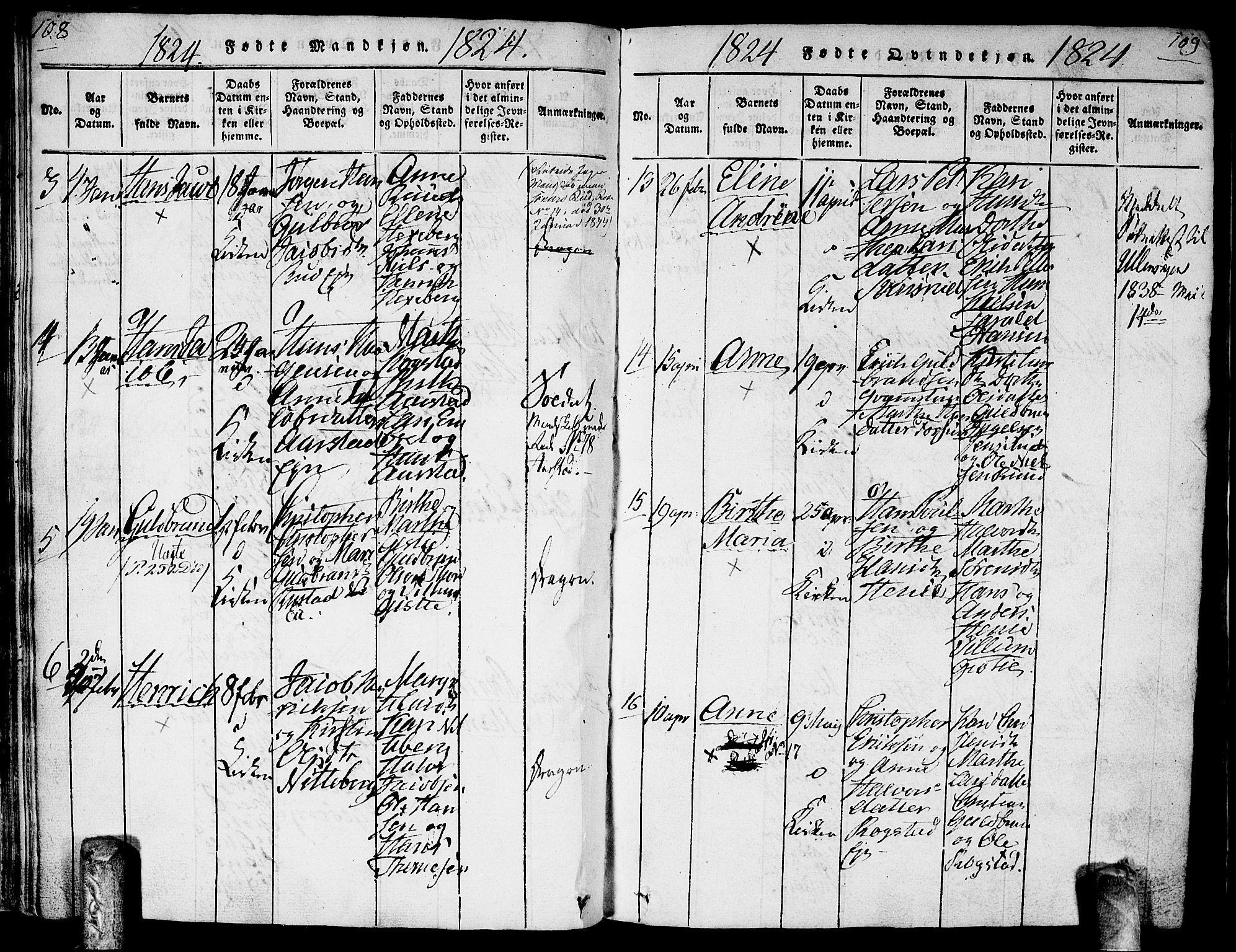 Gjerdrum prestekontor Kirkebøker, AV/SAO-A-10412b/G/Ga/L0001: Parish register (copy) no. I 1, 1816-1837, p. 108-109