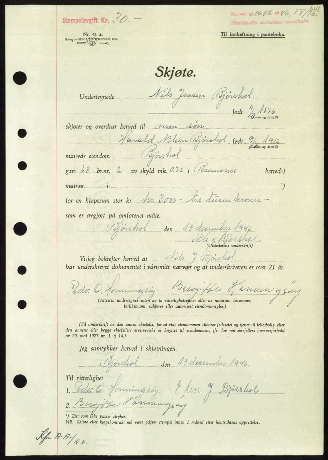 Nordmøre sorenskriveri, AV/SAT-A-4132/1/2/2Ca: Mortgage book no. A103, 1946-1947, Diary no: : 2656/1946