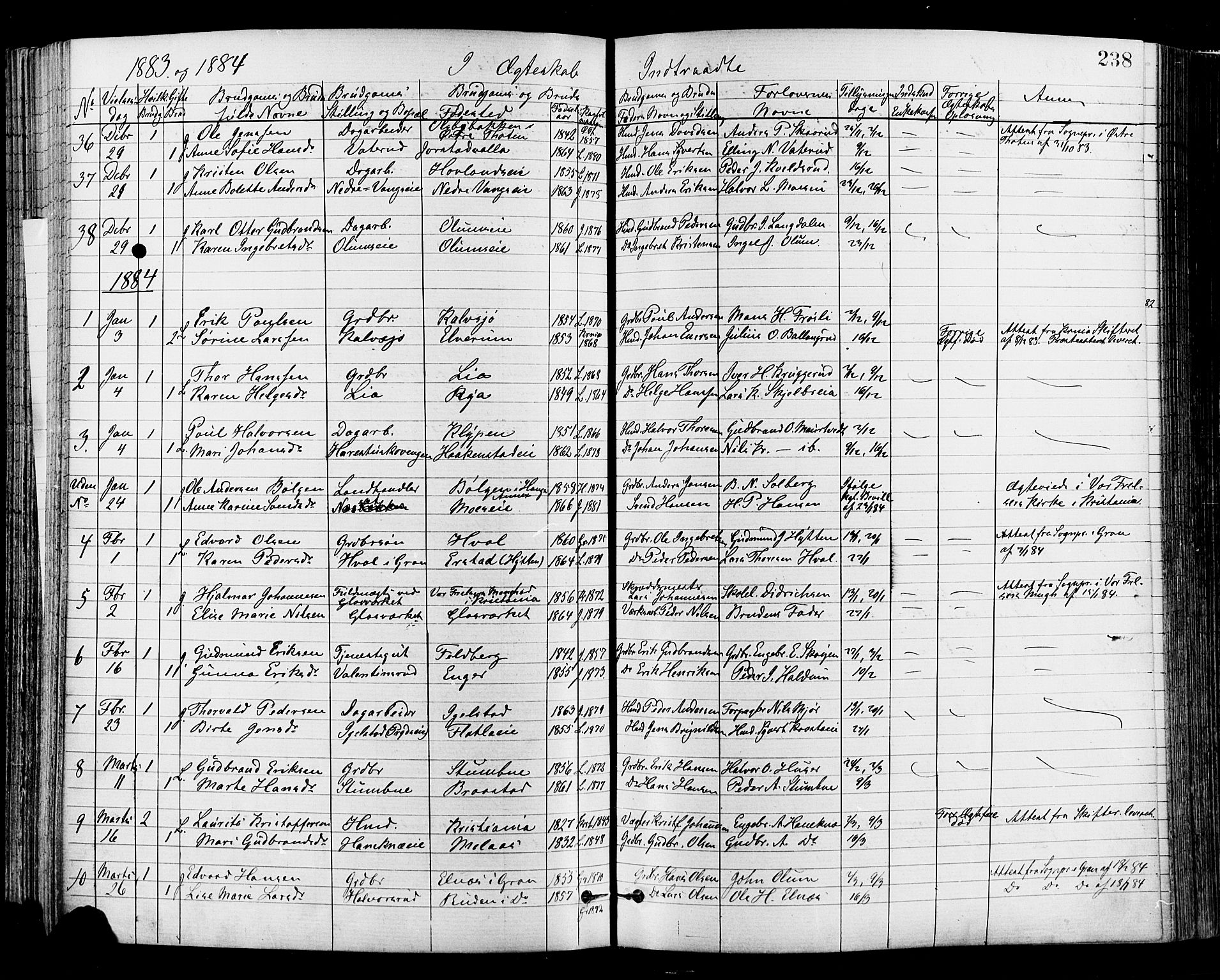 Jevnaker prestekontor, AV/SAH-PREST-116/H/Ha/Haa/L0008: Parish register (official) no. 8, 1877-1890, p. 238