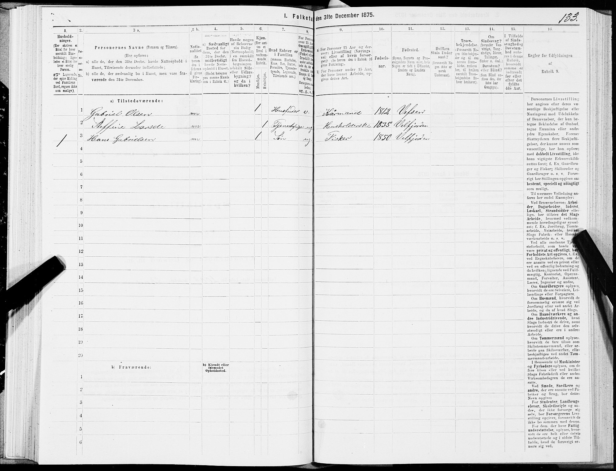 SAT, 1875 census for 1813P Velfjord, 1875, p. 1133