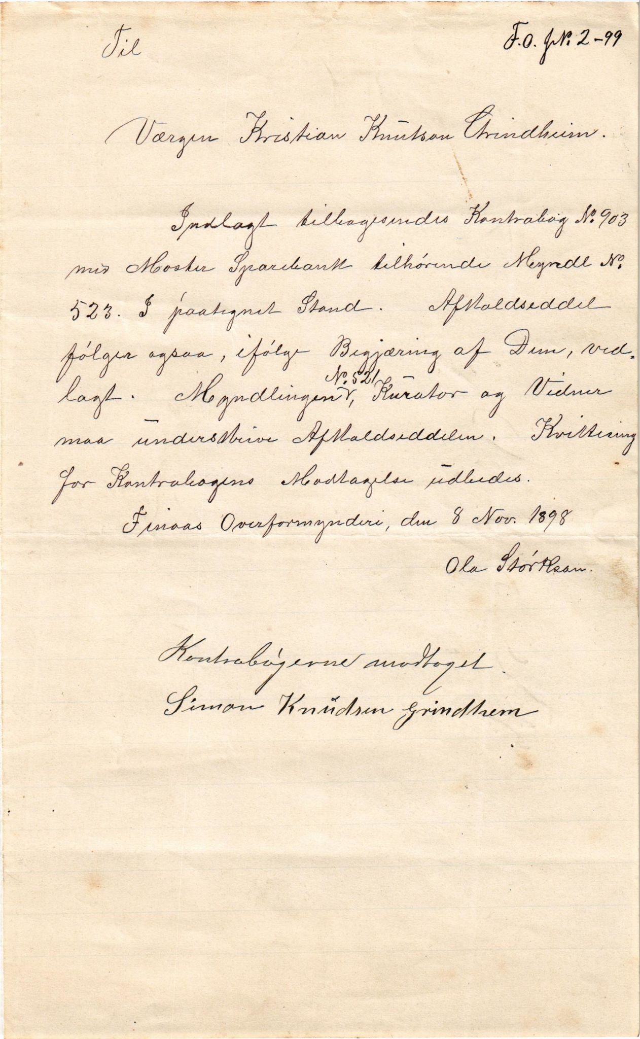 Finnaas kommune. Overformynderiet, IKAH/1218a-812/D/Da/Daa/L0002/0001: Kronologisk ordna korrespondanse / Kronologisk ordna korrespondanse, 1896-1900, p. 120