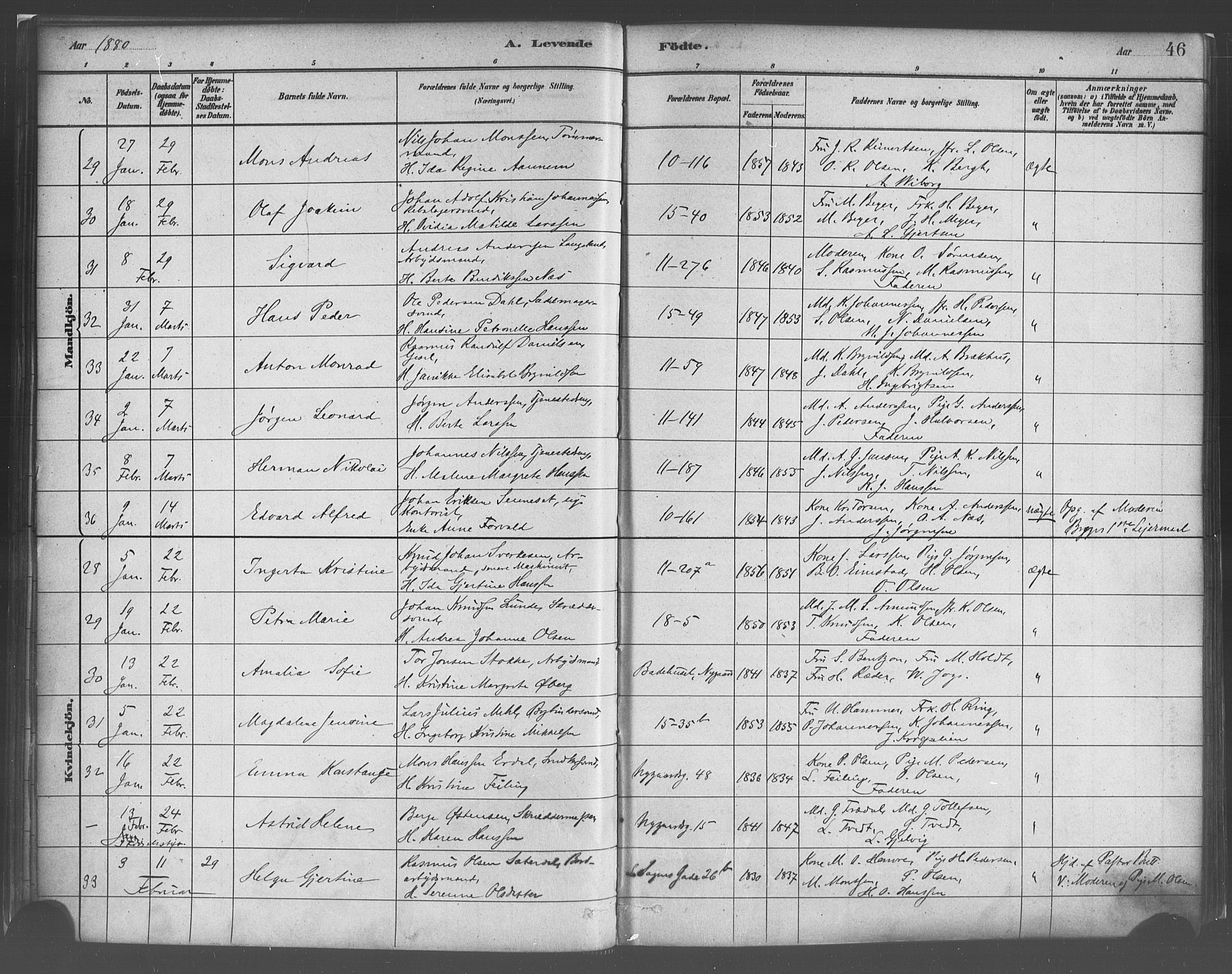 Domkirken sokneprestembete, SAB/A-74801/H/Haa/L0023: Parish register (official) no. B 6, 1879-1887, p. 46