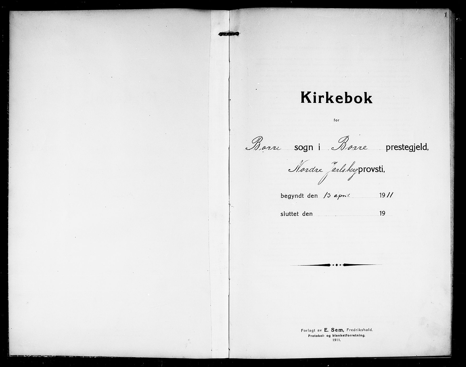 Borre kirkebøker, SAKO/A-338/G/Ga/L0006: Parish register (copy) no. I 6, 1911-1919, p. 1