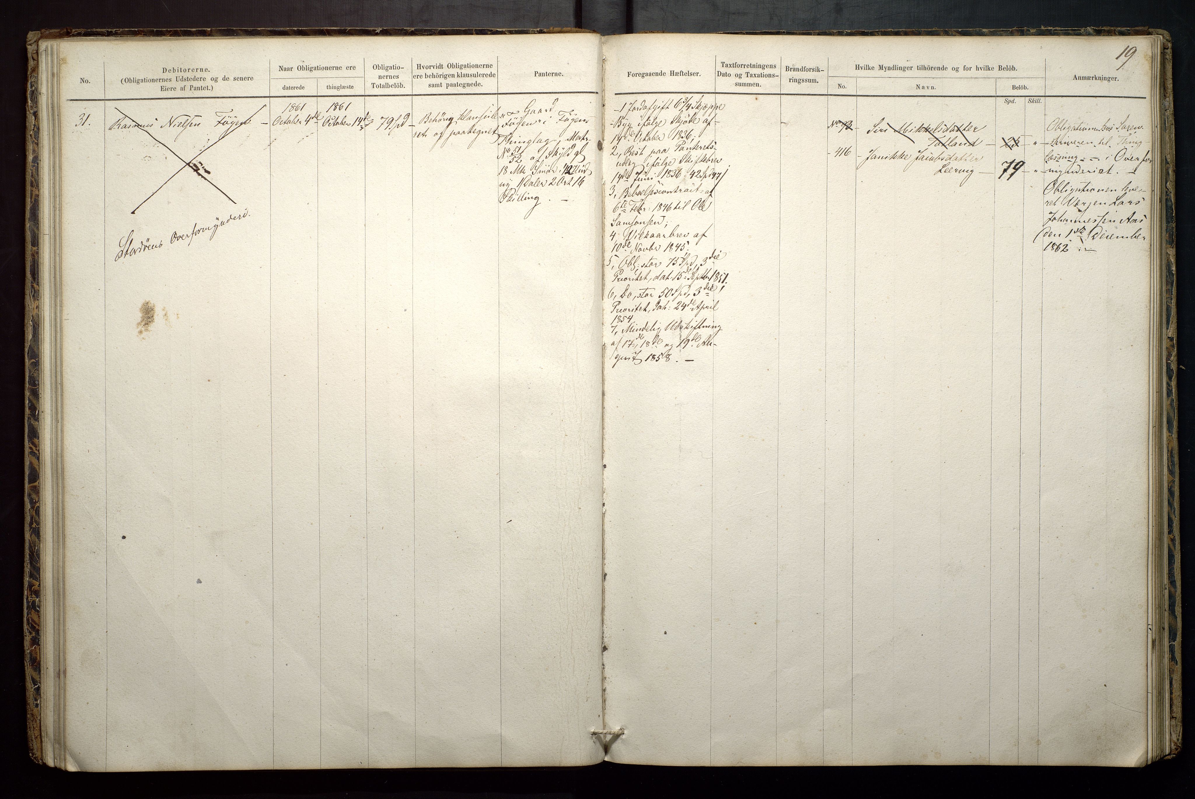 Finnaas kommune. Overformynderiet, IKAH/1218a-812/G/Gb/Gba/L0001: Obligasjonsprotokoll for Finnås overformynderi, 1848-1892, p. 19