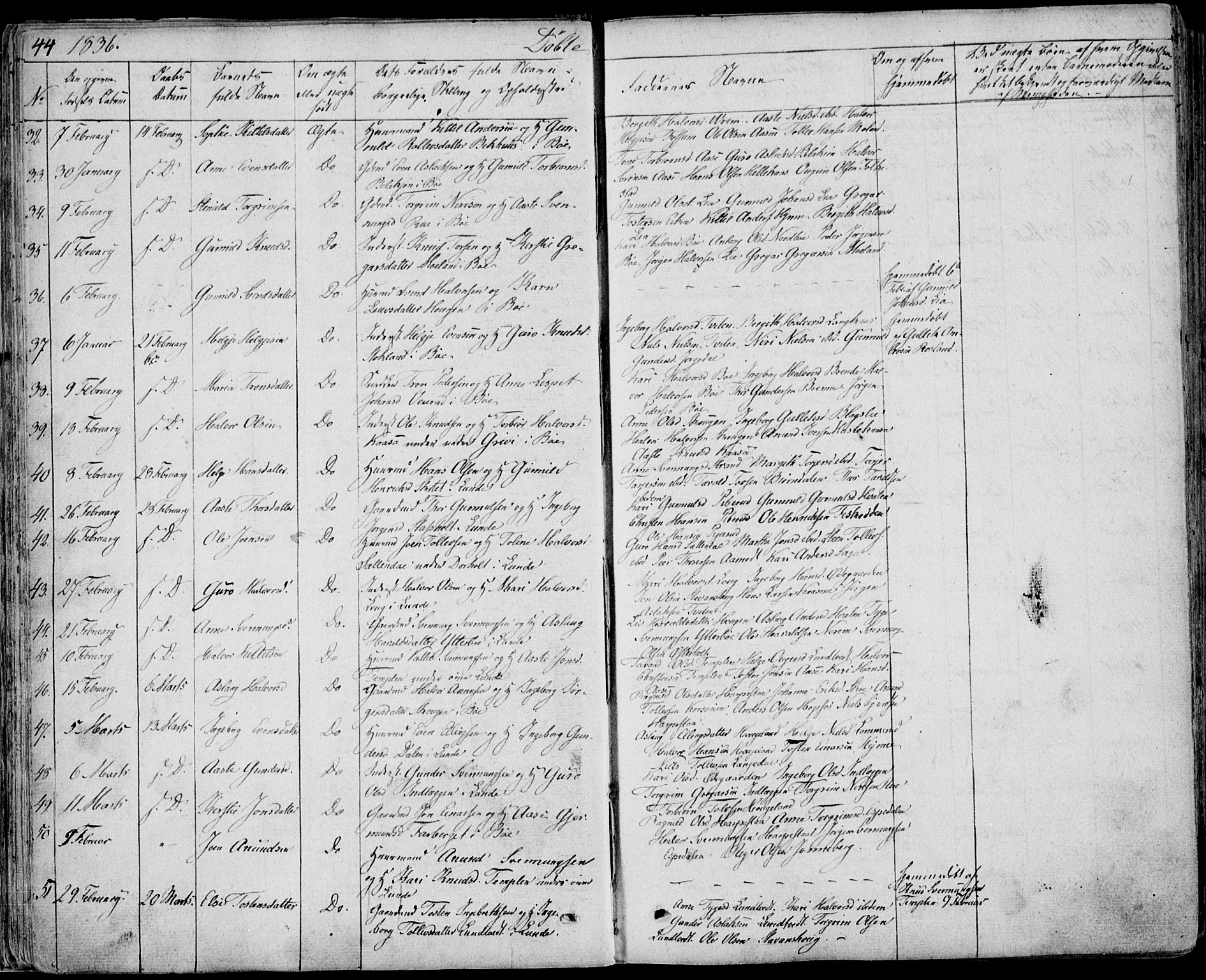 Bø kirkebøker, SAKO/A-257/F/Fa/L0007: Parish register (official) no. 7, 1831-1848, p. 44