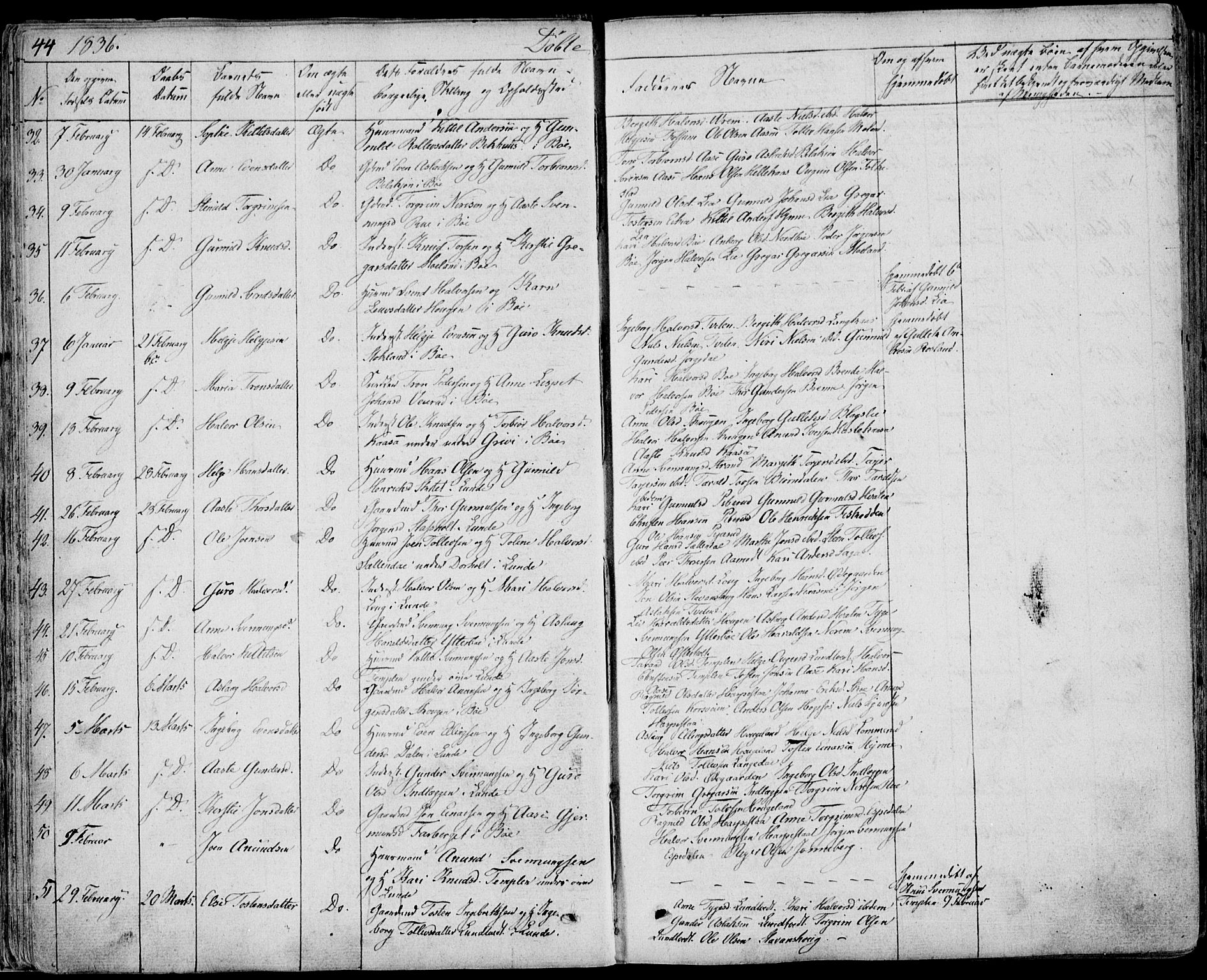 Bø kirkebøker, AV/SAKO-A-257/F/Fa/L0007: Parish register (official) no. 7, 1831-1848, p. 44