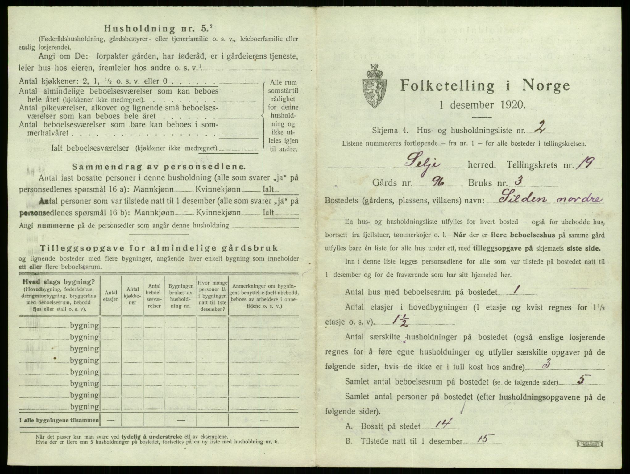 SAB, 1920 census for Selje, 1920, p. 1131