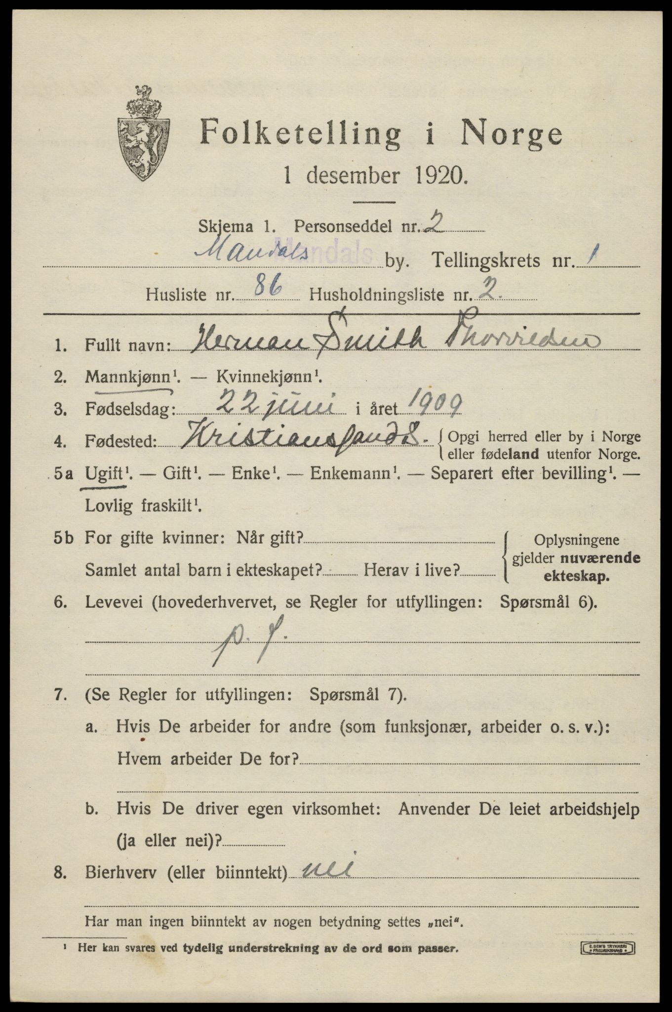 SAK, 1920 census for Mandal, 1920, p. 4135