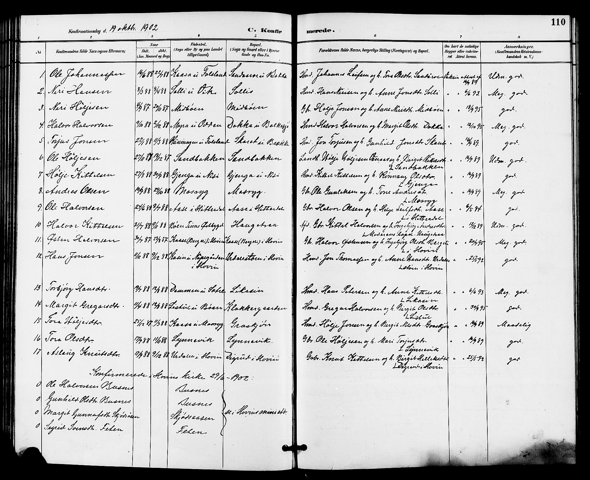 Gransherad kirkebøker, SAKO/A-267/G/Ga/L0003: Parish register (copy) no. I 3, 1887-1915, p. 110