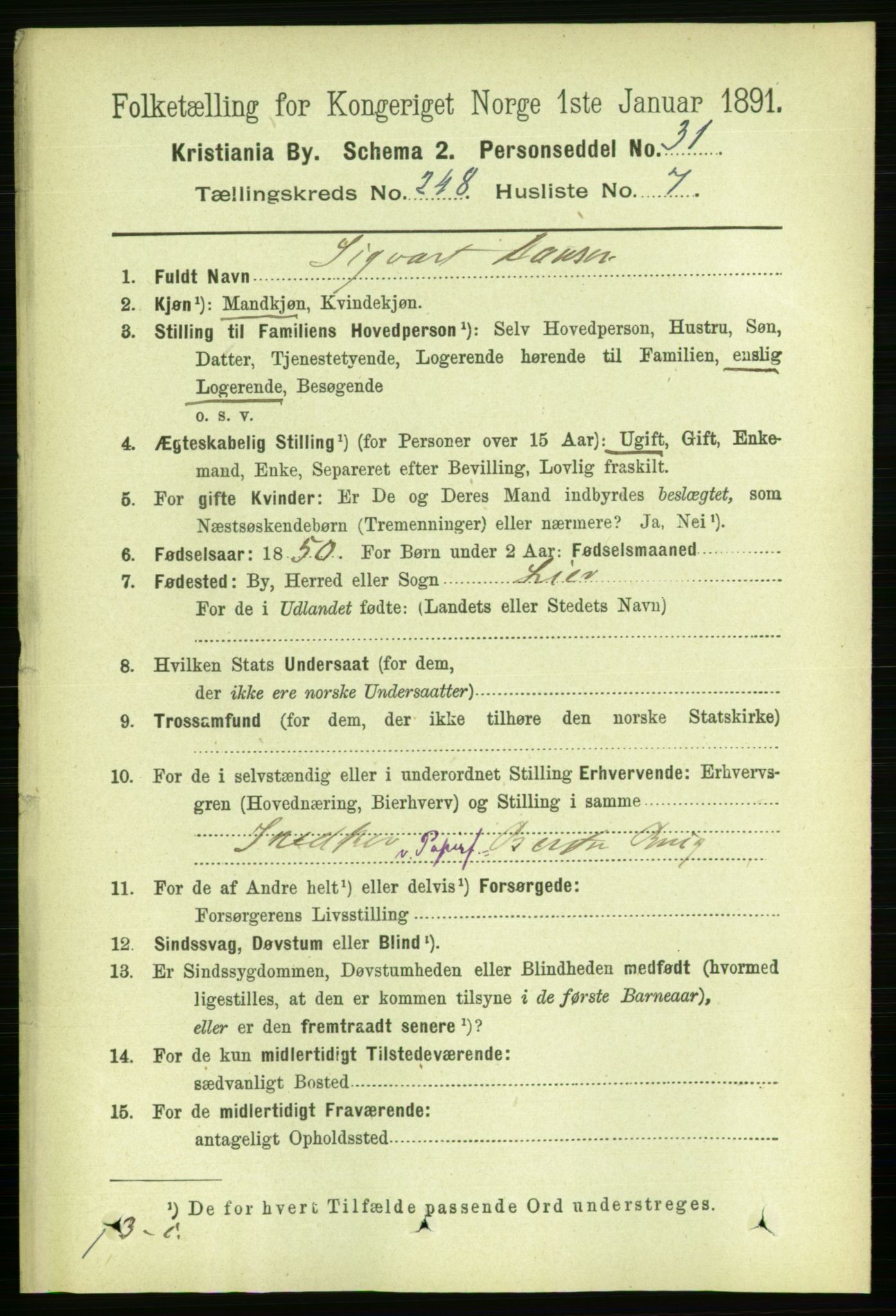 RA, 1891 census for 0301 Kristiania, 1891, p. 151330