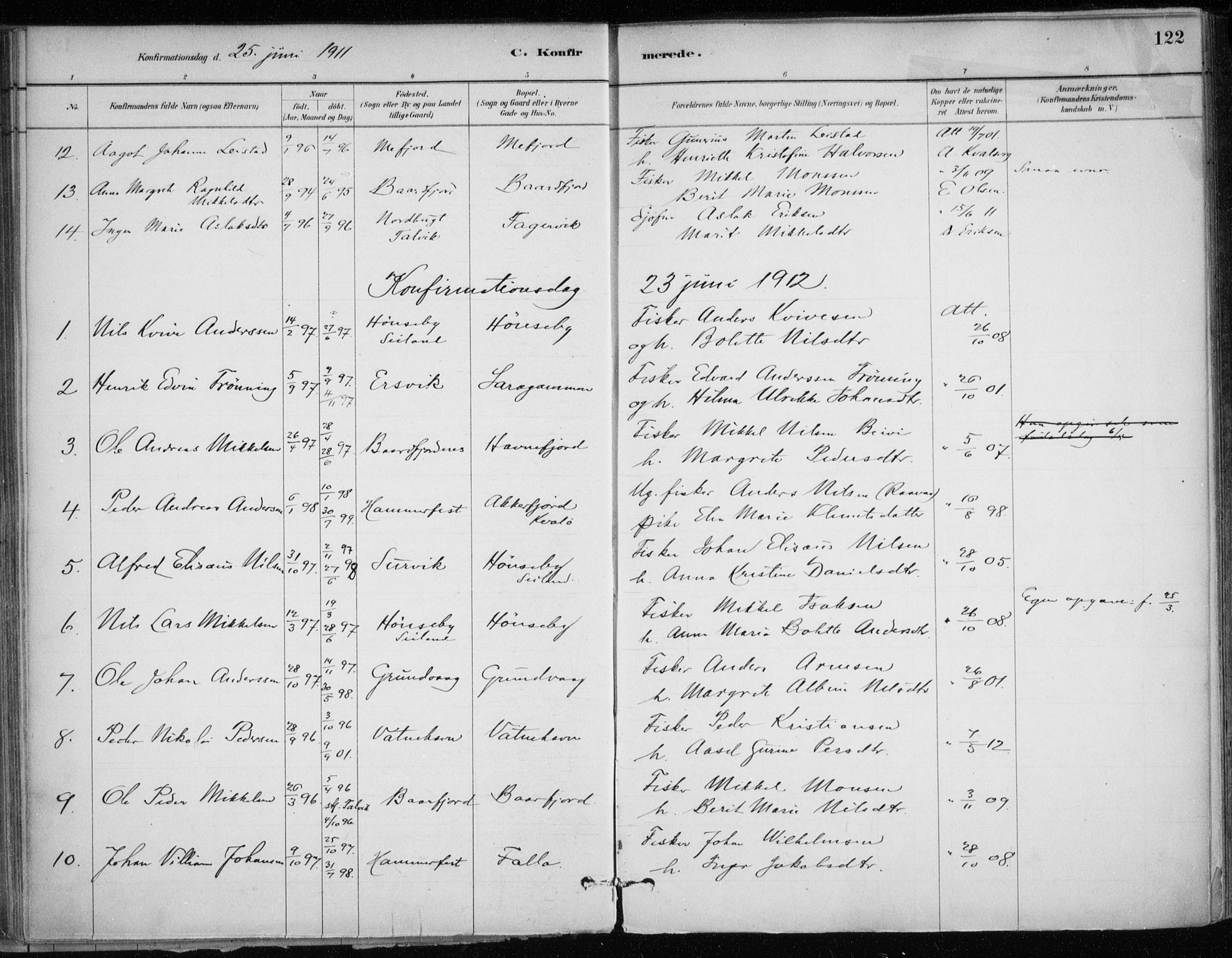 Hammerfest sokneprestkontor, SATØ/S-1347/H/Ha/L0013.kirke: Parish register (official) no. 13, 1898-1917, p. 122