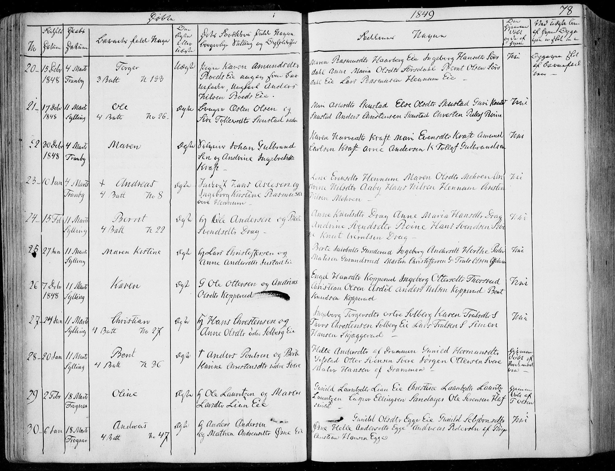 Lier kirkebøker, SAKO/A-230/F/Fa/L0011: Parish register (official) no. I 11, 1843-1854, p. 78