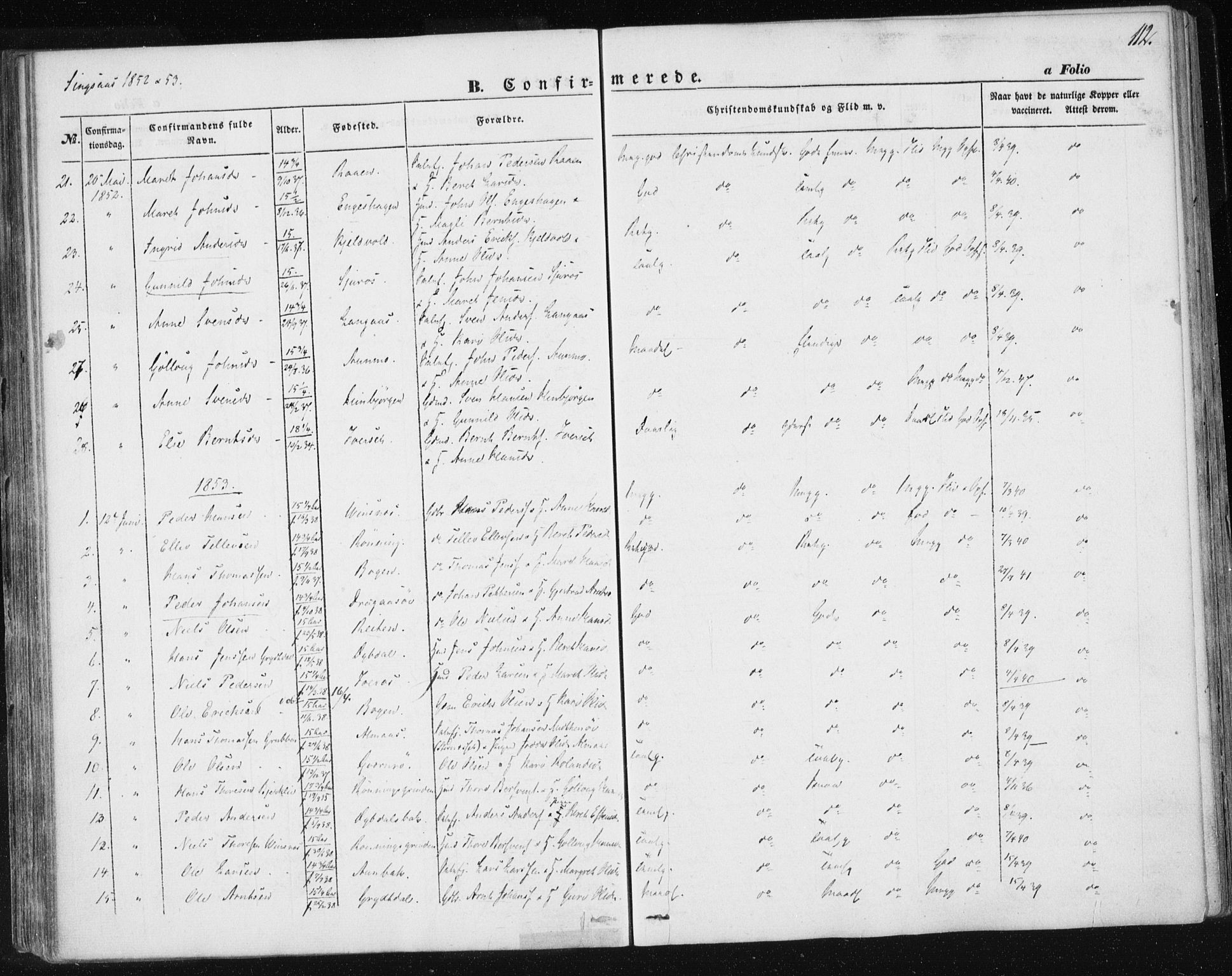 Ministerialprotokoller, klokkerbøker og fødselsregistre - Sør-Trøndelag, SAT/A-1456/685/L0964: Parish register (official) no. 685A06 /2, 1846-1859, p. 112