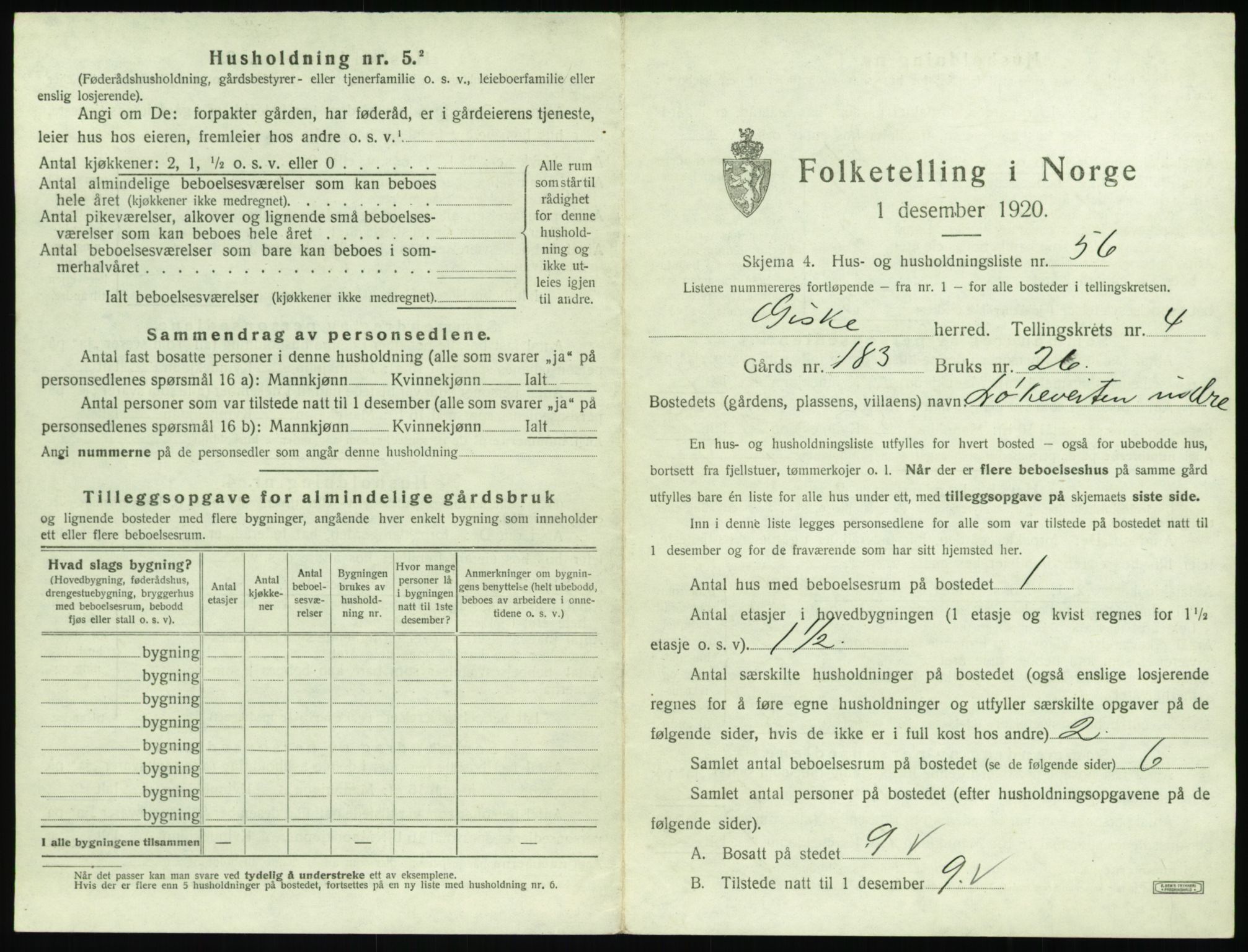 SAT, 1920 census for Giske, 1920, p. 396