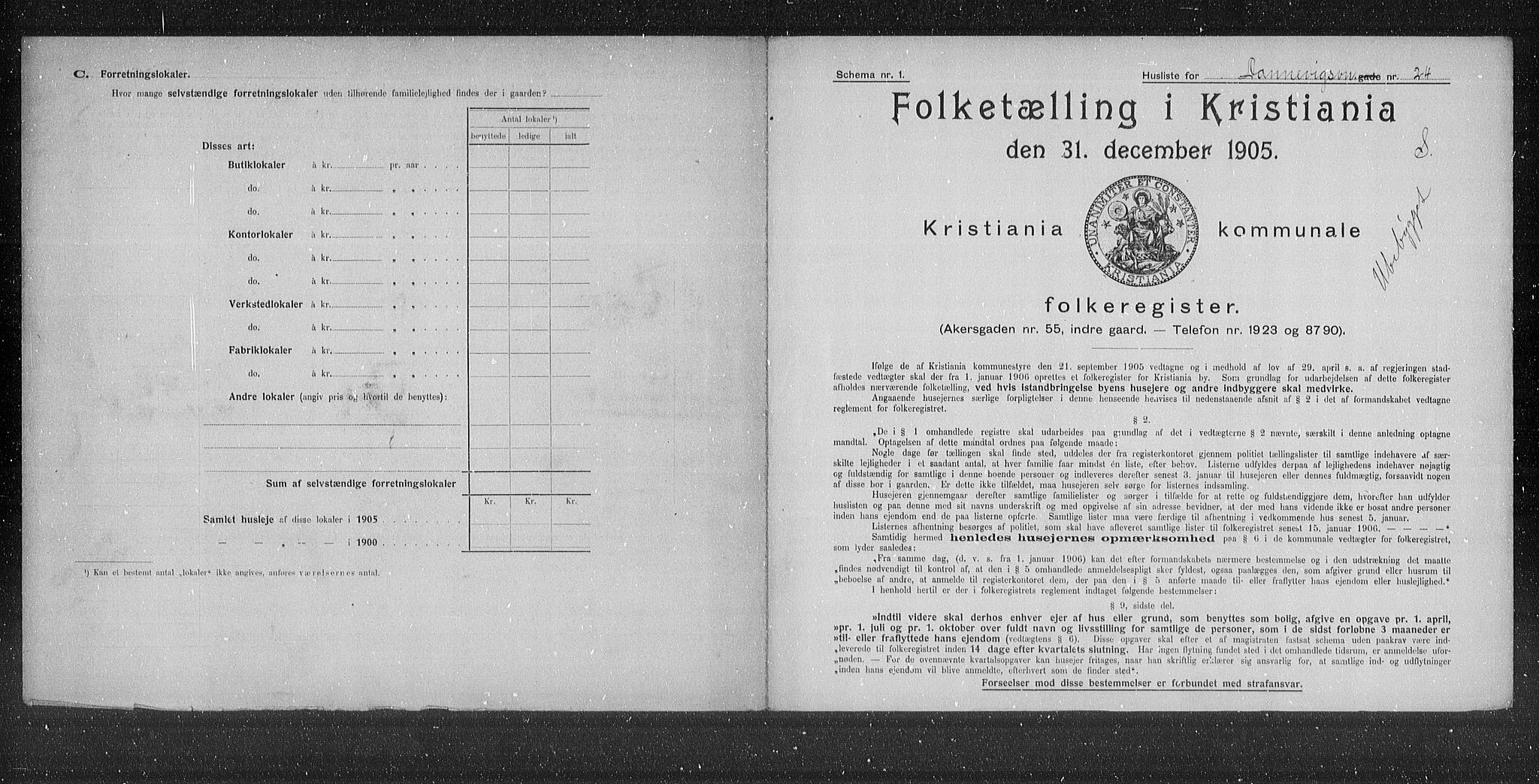 OBA, Municipal Census 1905 for Kristiania, 1905, p. 7960