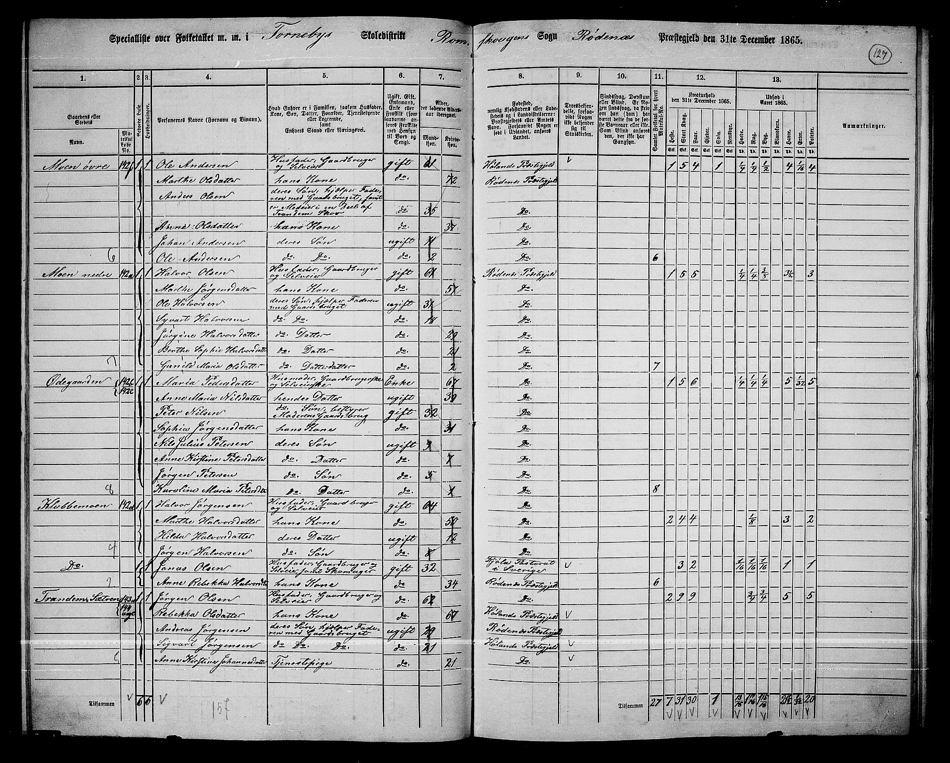 RA, 1865 census for Rødenes, 1865, p. 111