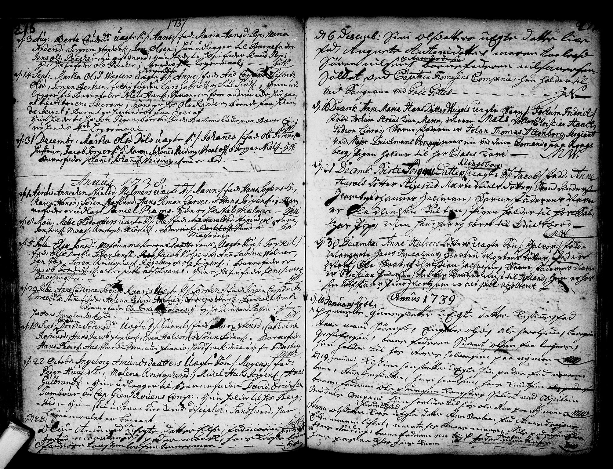 Kongsberg kirkebøker, SAKO/A-22/F/Fa/L0002: Parish register (official) no. I 2, 1721-1743, p. 216-217