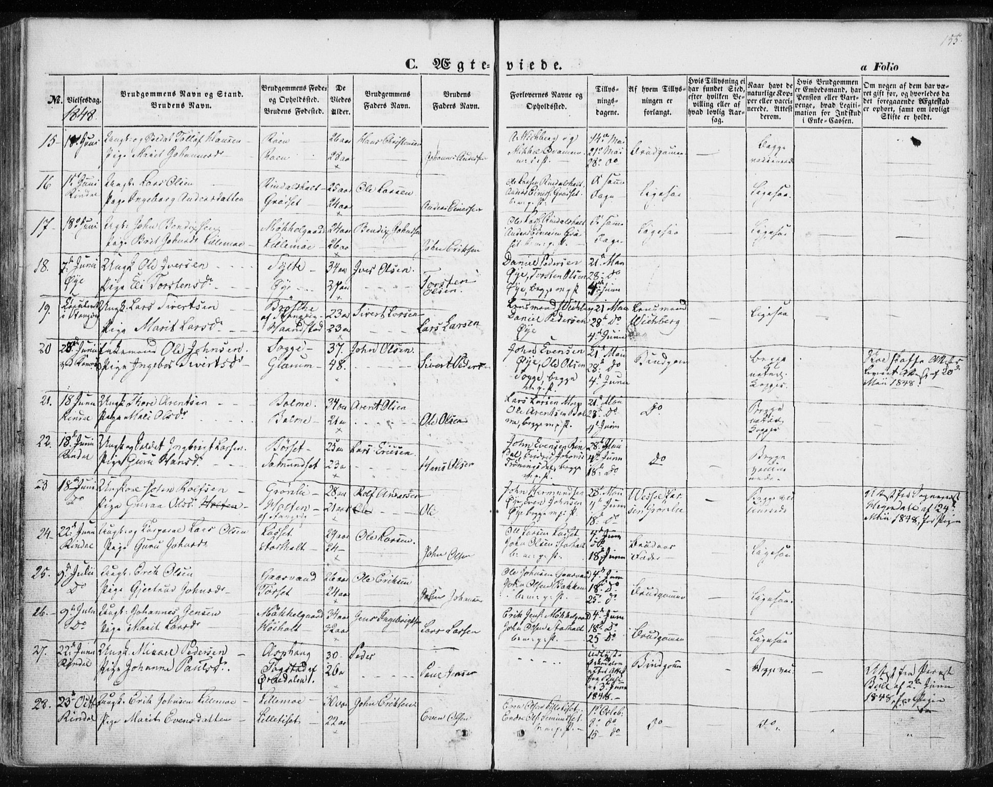 Ministerialprotokoller, klokkerbøker og fødselsregistre - Møre og Romsdal, SAT/A-1454/595/L1043: Parish register (official) no. 595A05, 1843-1851, p. 155