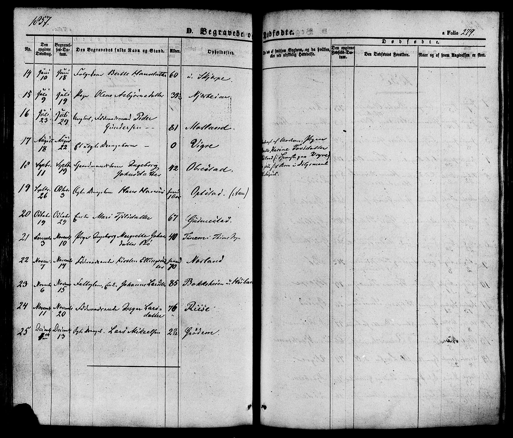 Hå sokneprestkontor, AV/SAST-A-101801/001/30BA/L0008: Parish register (official) no. A 7, 1853-1878, p. 279