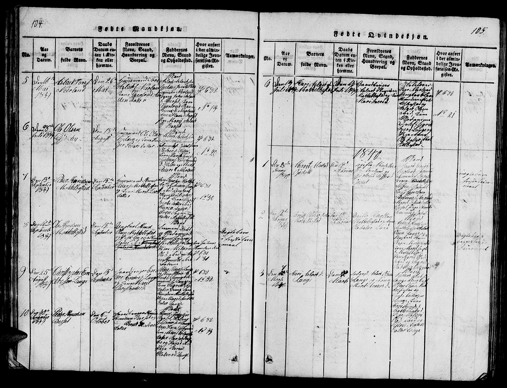 Ministerialprotokoller, klokkerbøker og fødselsregistre - Møre og Romsdal, SAT/A-1454/554/L0644: Parish register (copy) no. 554C01, 1818-1851, p. 104-105