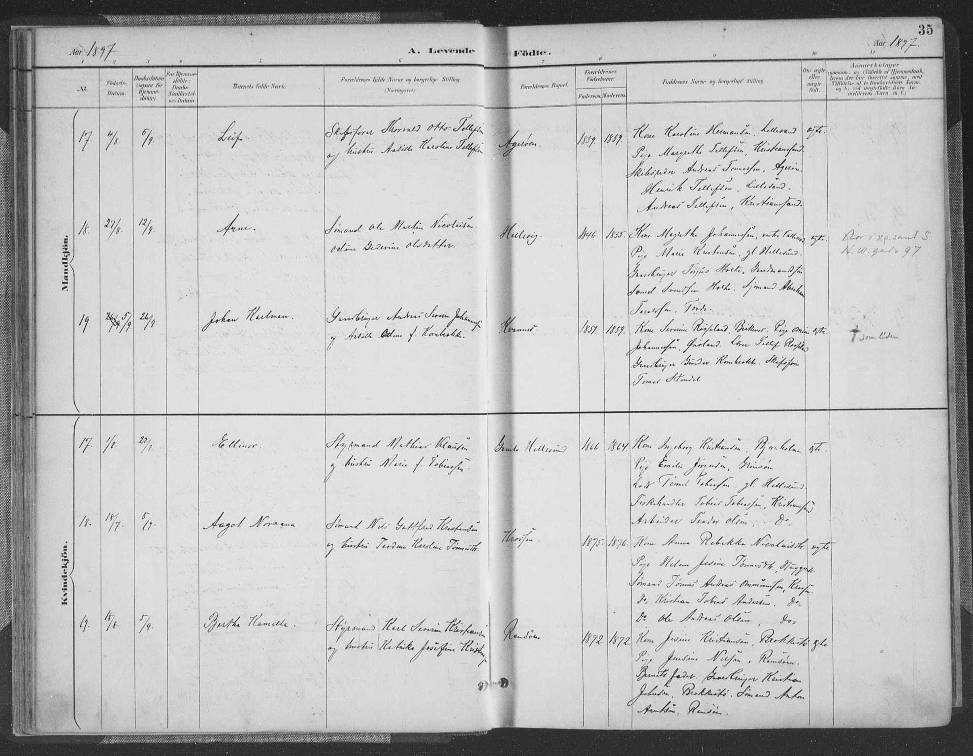 Høvåg sokneprestkontor, AV/SAK-1111-0025/F/Fa/L0006: Parish register (official) no. A 6, 1894-1923, p. 35