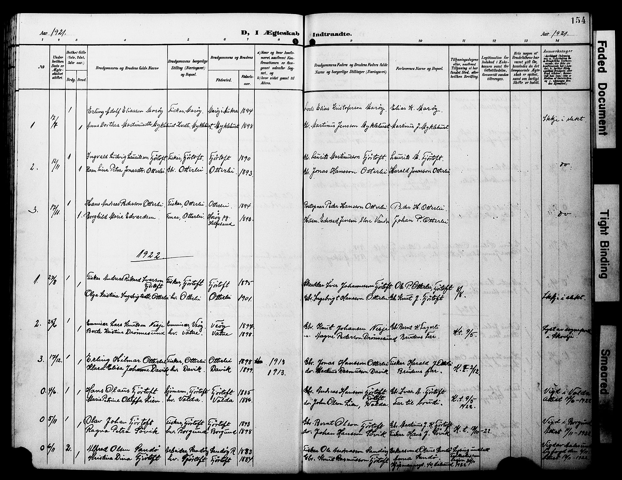 Ministerialprotokoller, klokkerbøker og fødselsregistre - Møre og Romsdal, AV/SAT-A-1454/538/L0524: Parish register (copy) no. 538C02, 1901-1931, p. 154